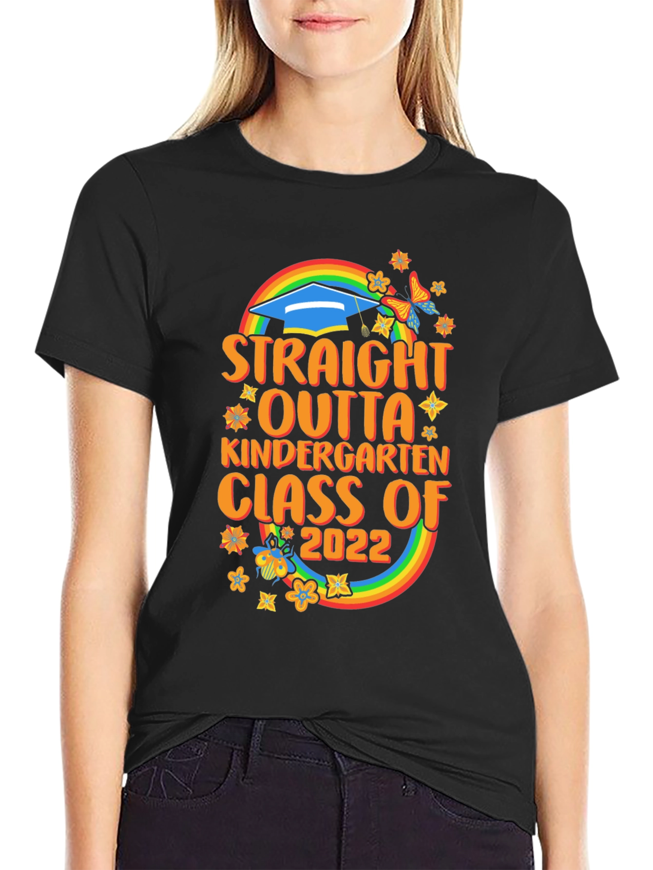 Black Straight Outta Kindergarten Class of 2022 Graduation T-Shirt view 2