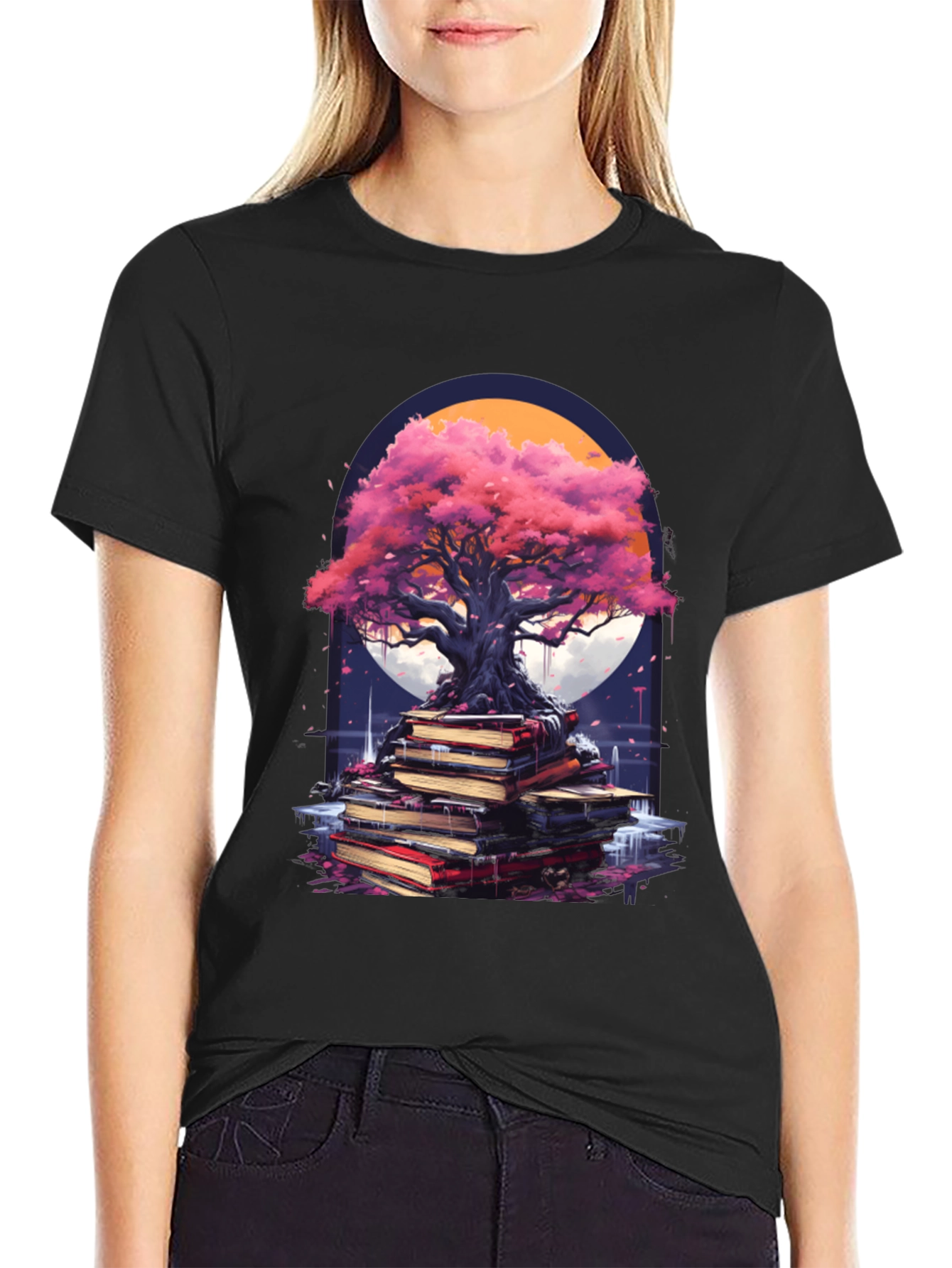 Black Enlightenment Tree on Books T-Shirt view 2