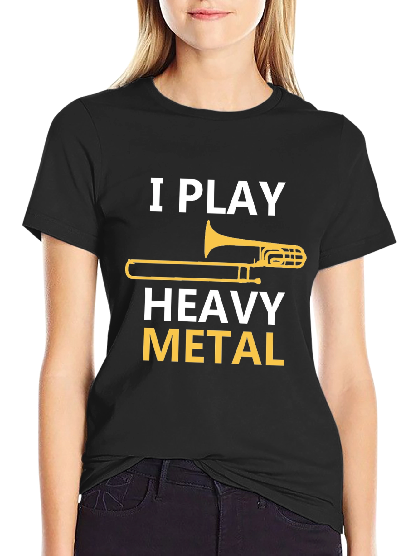 Black I Play Heavy Metal Trombone T-Shirt view 2