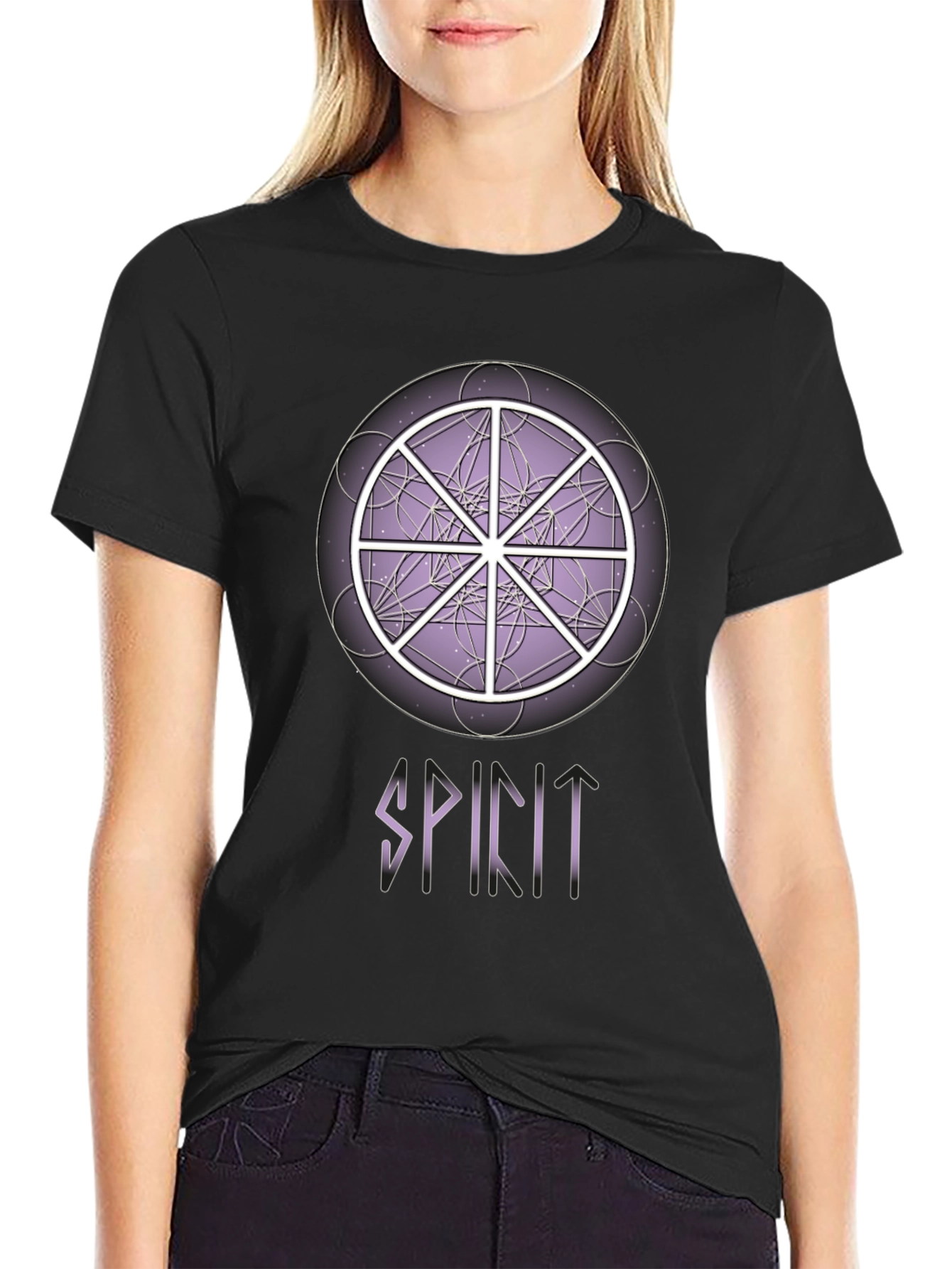 Black Spirit Wheel T-Shirt - Geometric Design, Soft Cotton Tee view 2