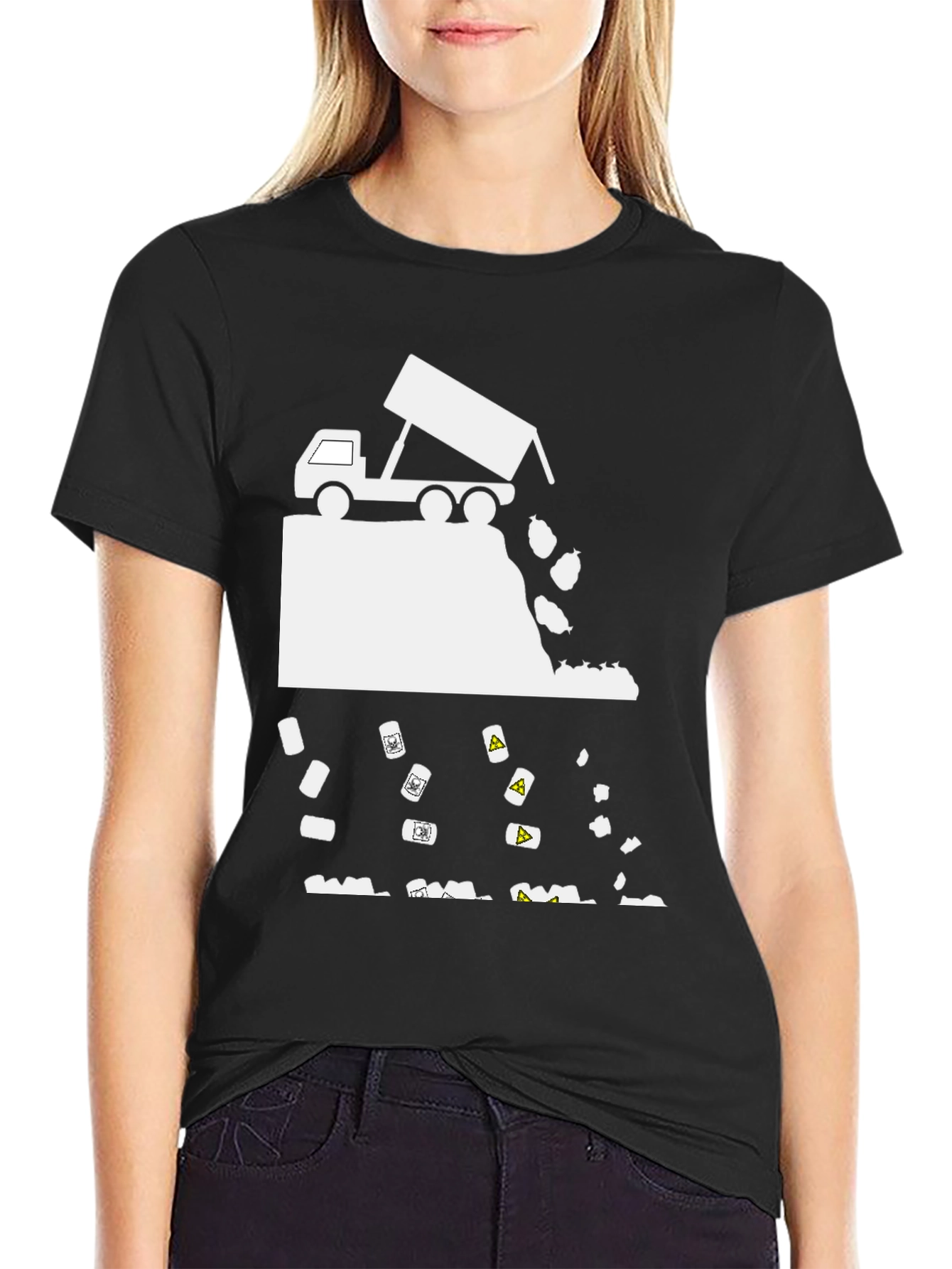 Black Dump Truck T-Shirt - Funny Toxic Waste Design view 2
