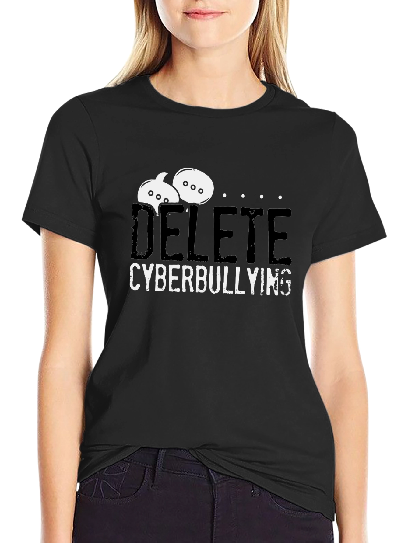 Black Delete Cyberbullying T-Shirt - Anti-Bullying Tee view 2