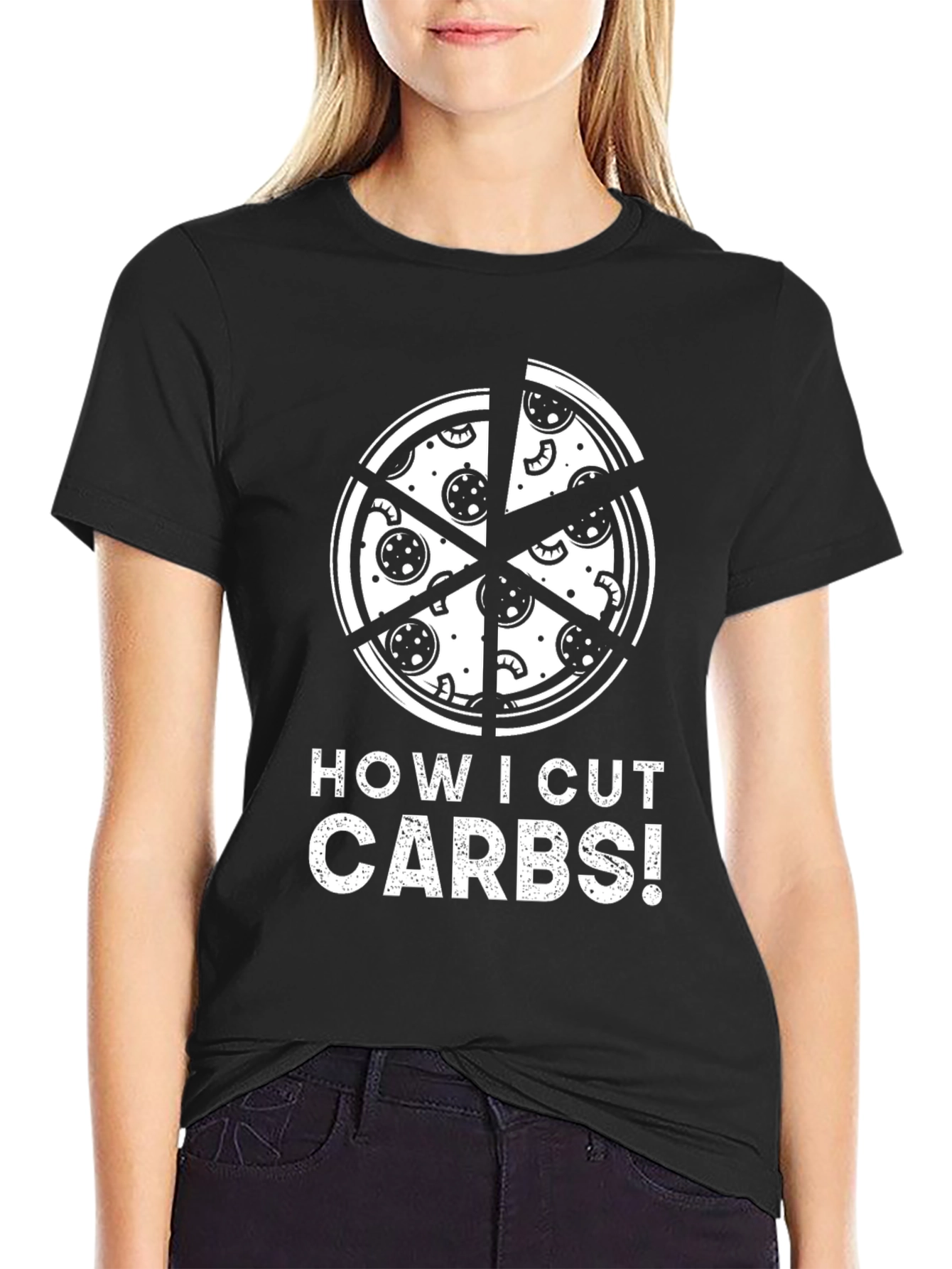 Black How I Cut Carbs Pizza Graphic T-Shirt view 2