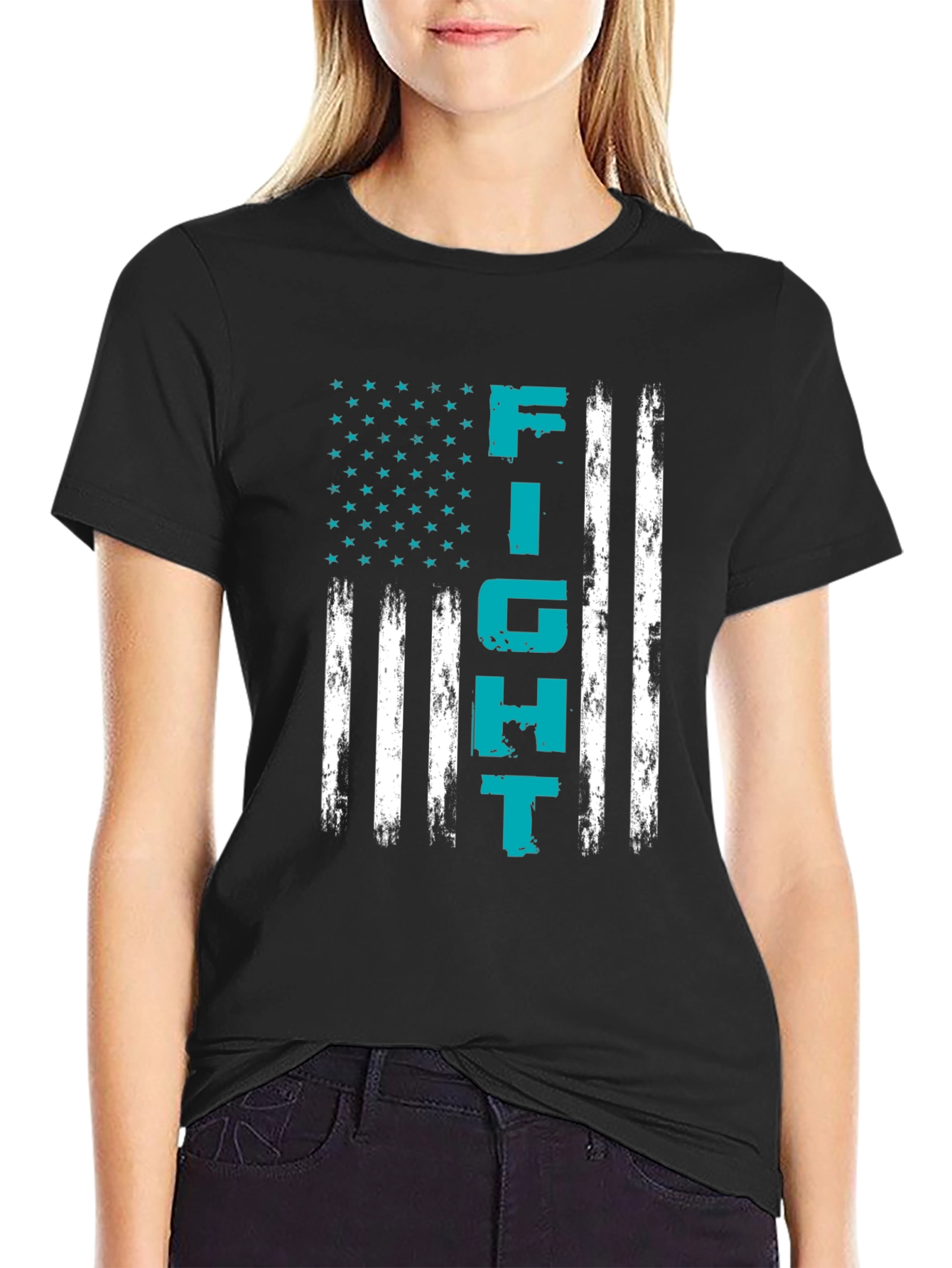Black Fight American Flag Black T-Shirt view 2