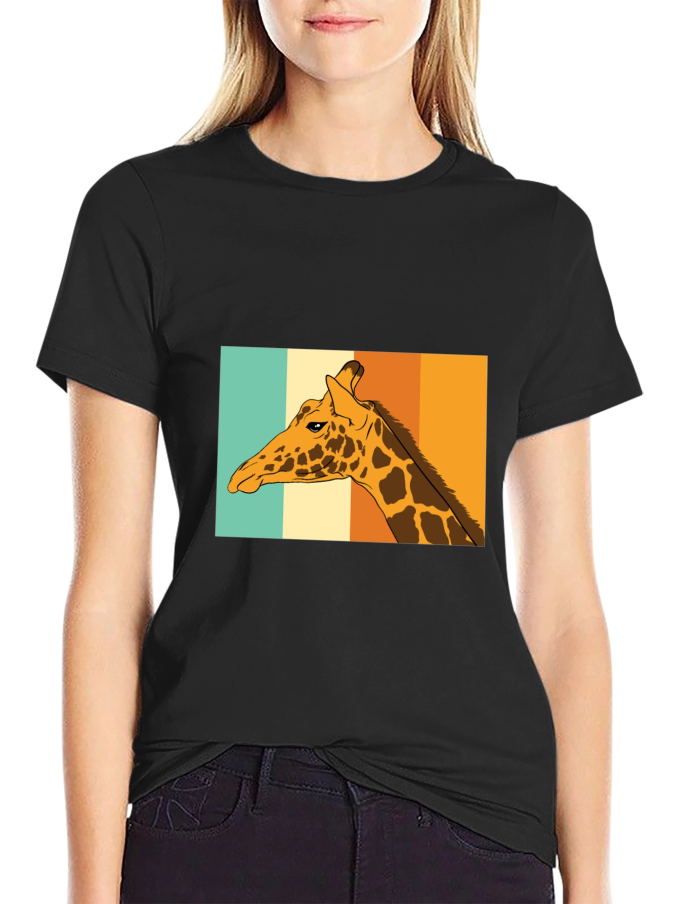 Black Retro Giraffe T-Shirt - Cool Animal Graphic Tee view 2