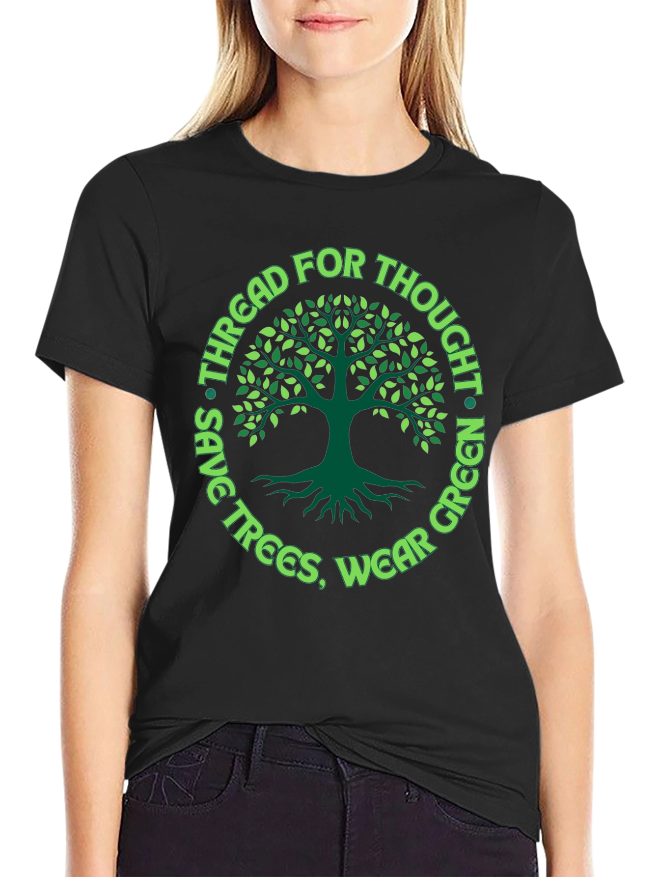 Black Eco-Friendly Tree Graphic Tee - Save Trees, Wear Green! view 2