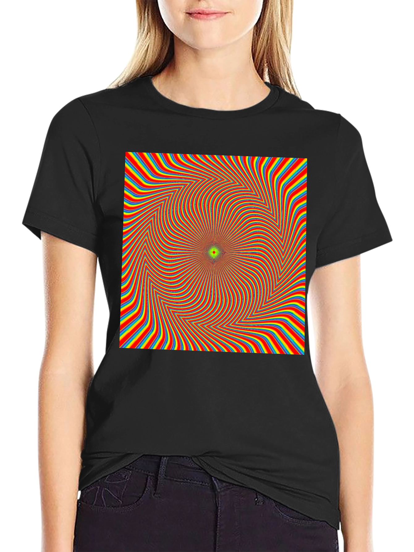 Black Optical Illusion T-Shirt - Black Crew Neck Tee view 2