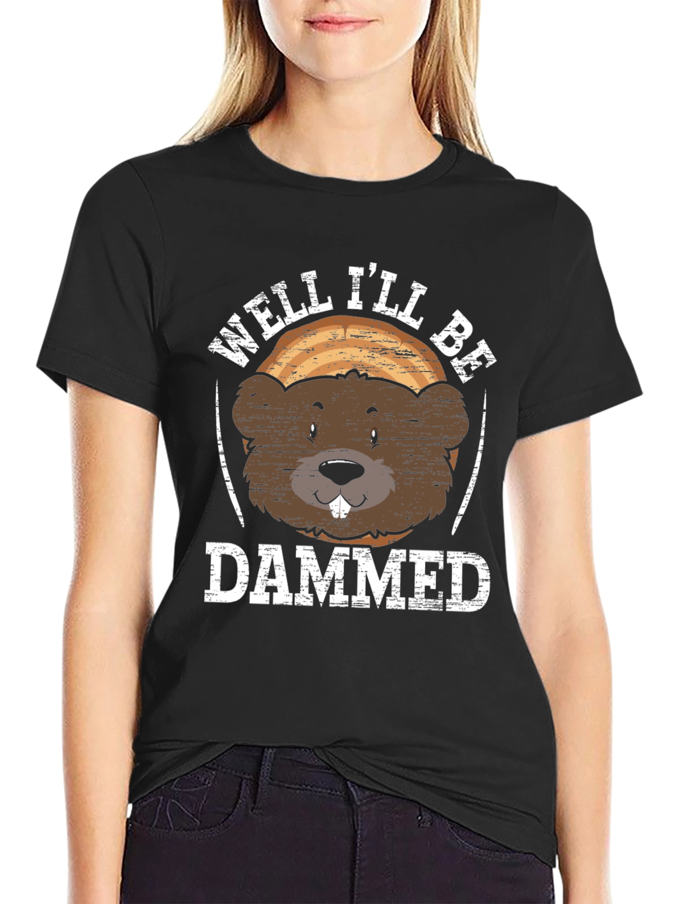 Black Well I'll Be Dammed Beaver Graphic T-Shirt view 2