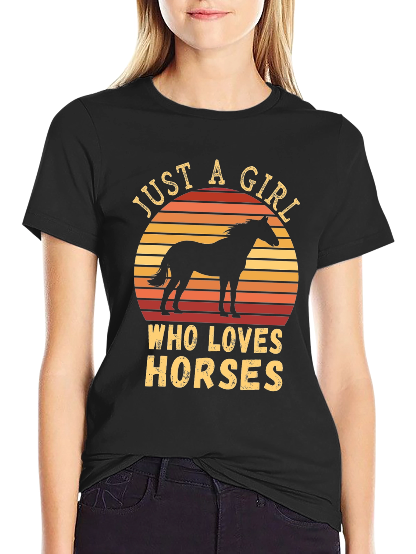 Black Just A Girl Who Loves Horses T-Shirt view 2