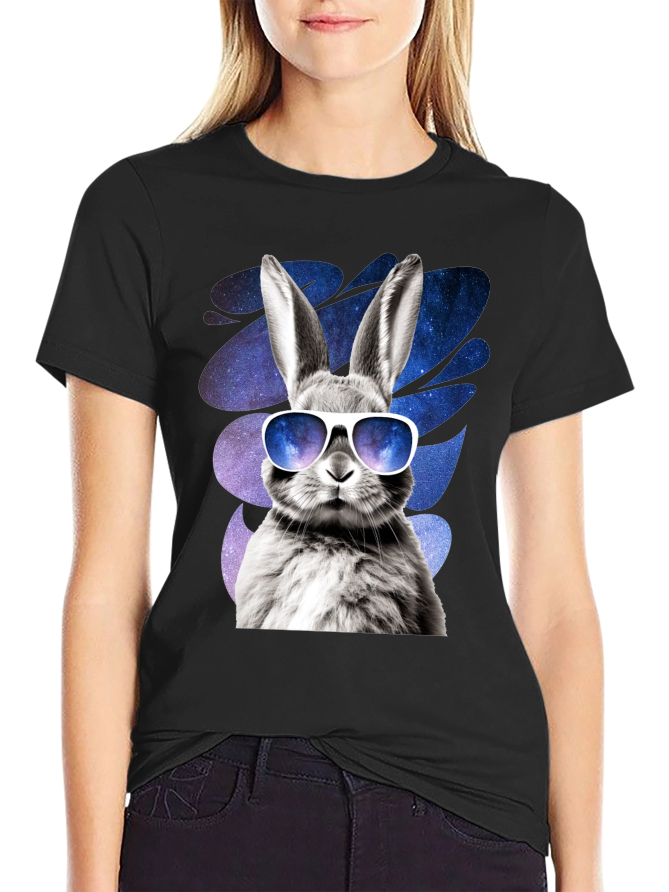Black Cool Rabbit Graphic Tee - Galaxy Shades Design view 2