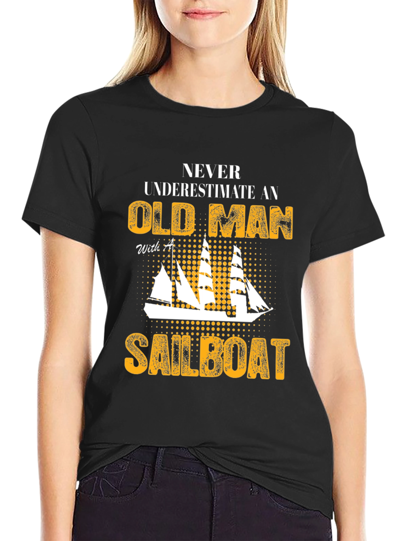 Black Old Man Sailboat Graphic Tee view 2