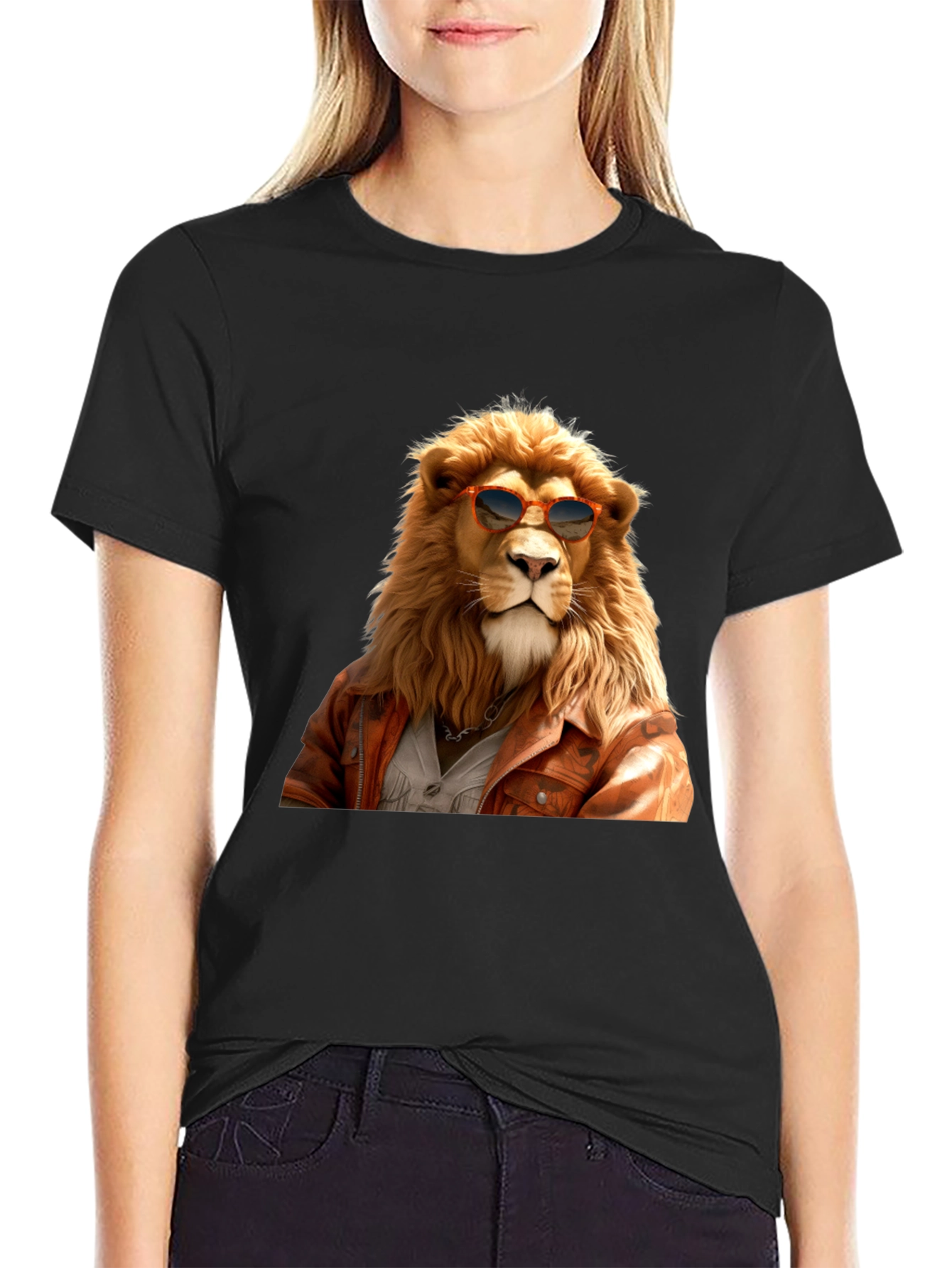 Black Cool Lion Graphic Tee - Trendy Animal Print Shirt view 2