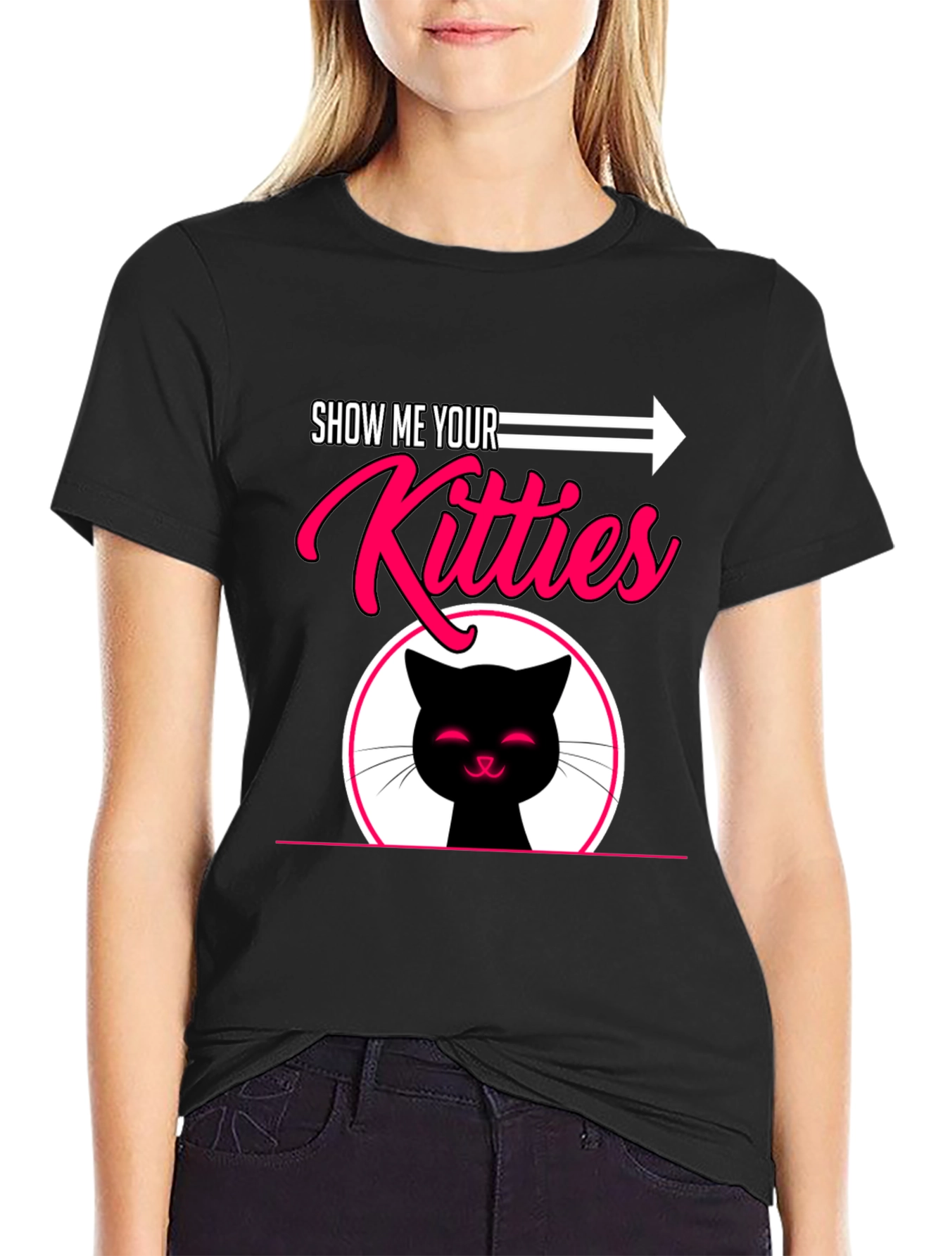Black Show Me Your Kitties Graphic T-Shirt view 2