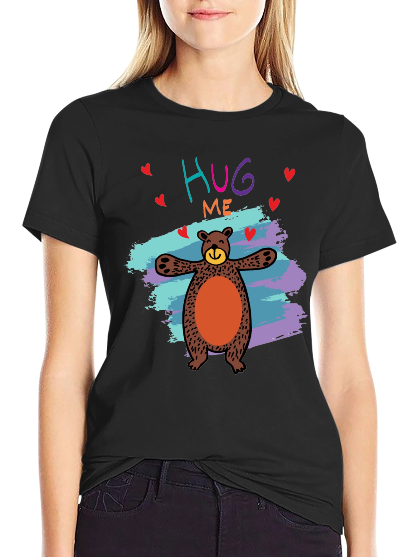 Black Hug Me Bear Graphic Tee - Cute & Comfy view 2