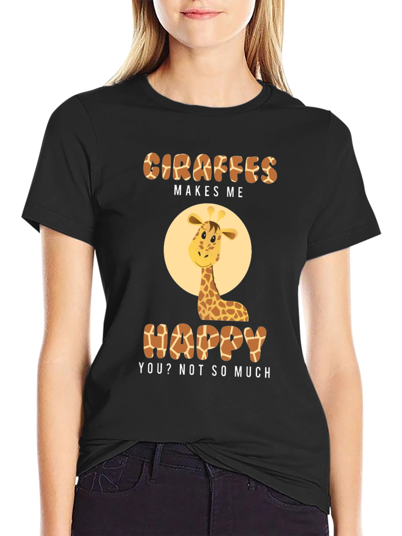 Black Giraffe Makes Me Happy T-Shirt view 2