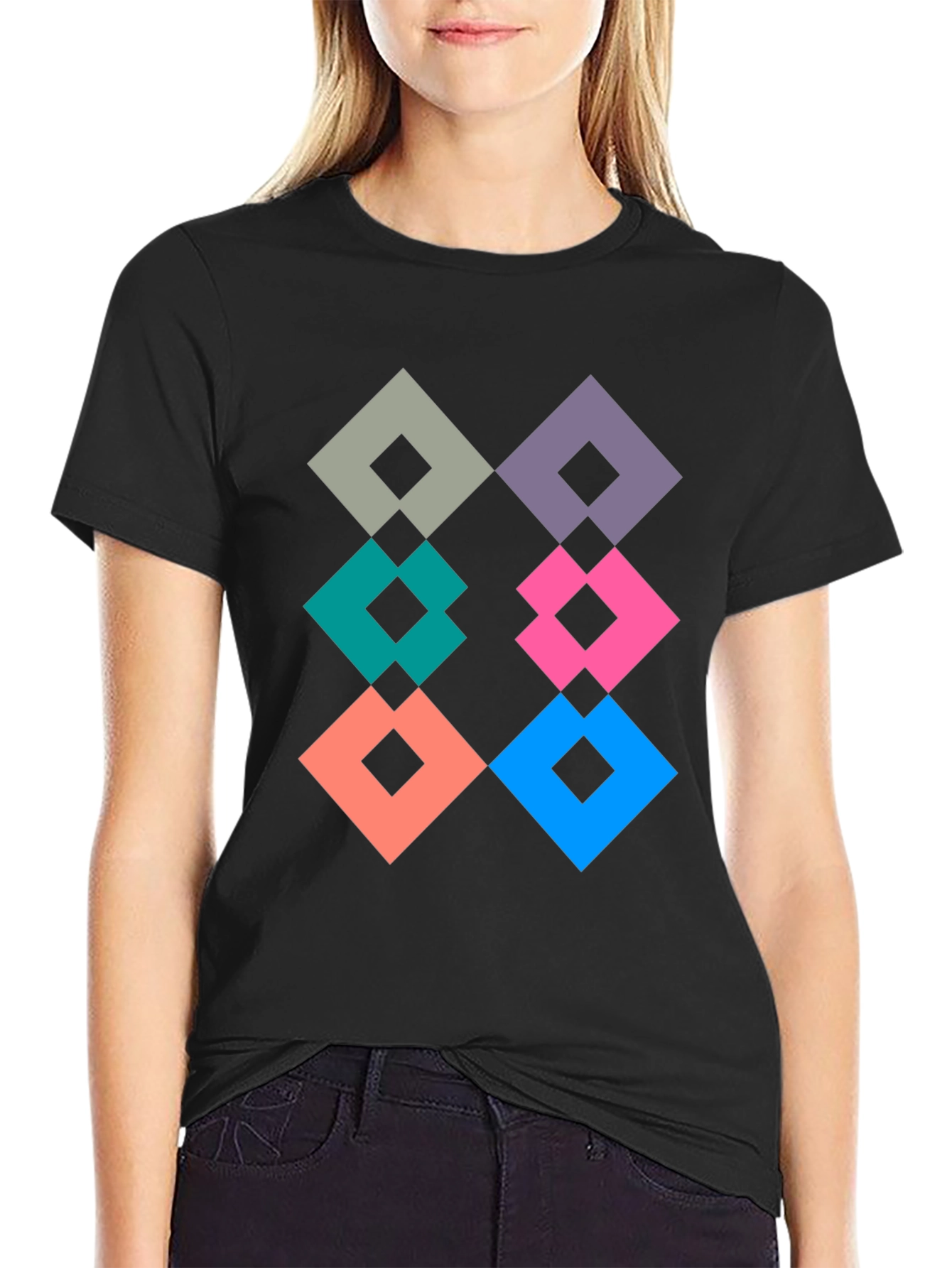 Black Geometric Diamond Pattern Tee - Modern Graphic Print view 2