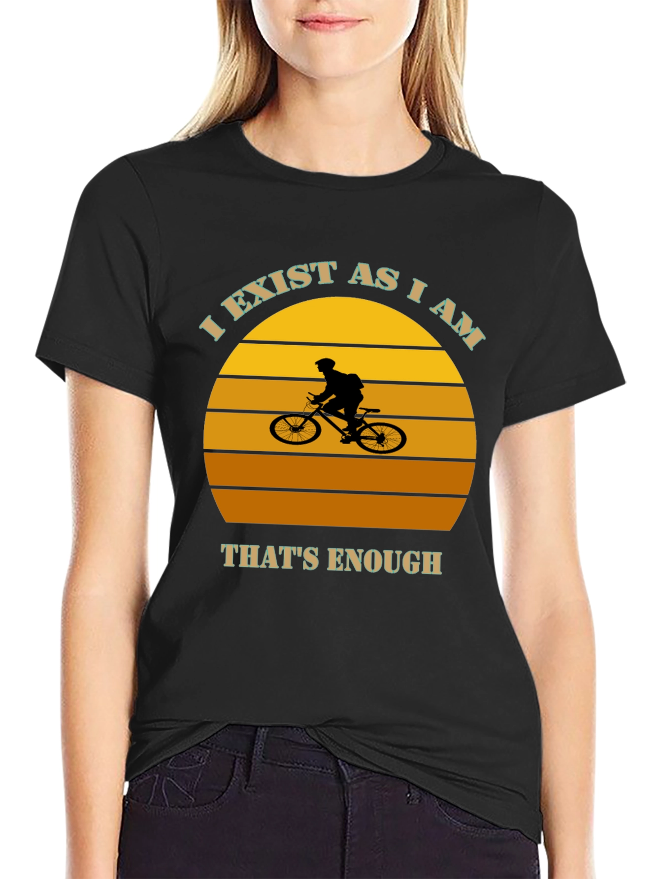 Black I Exist As I Am Mountain Biker Graphic Tee view 2