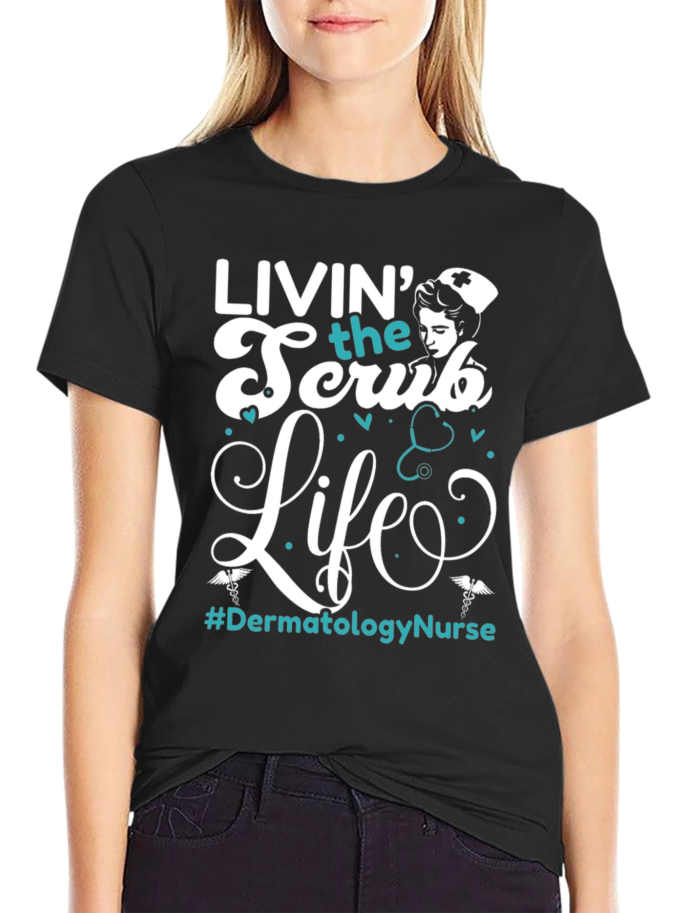 Black Livin' the Scrub Life Nurse T-Shirt view 2