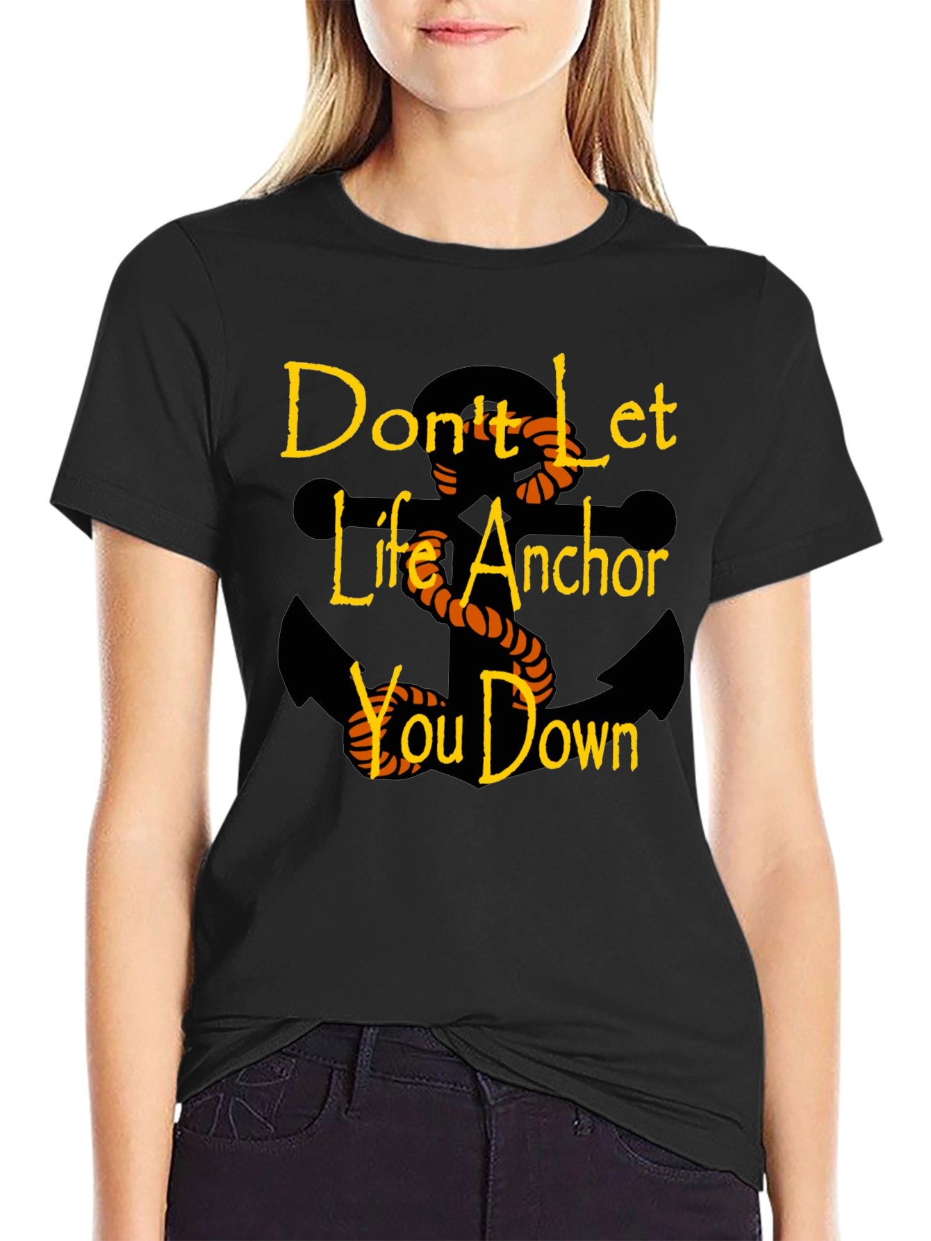 Black Motivational Anchor Graphic Black T-Shirt view 2