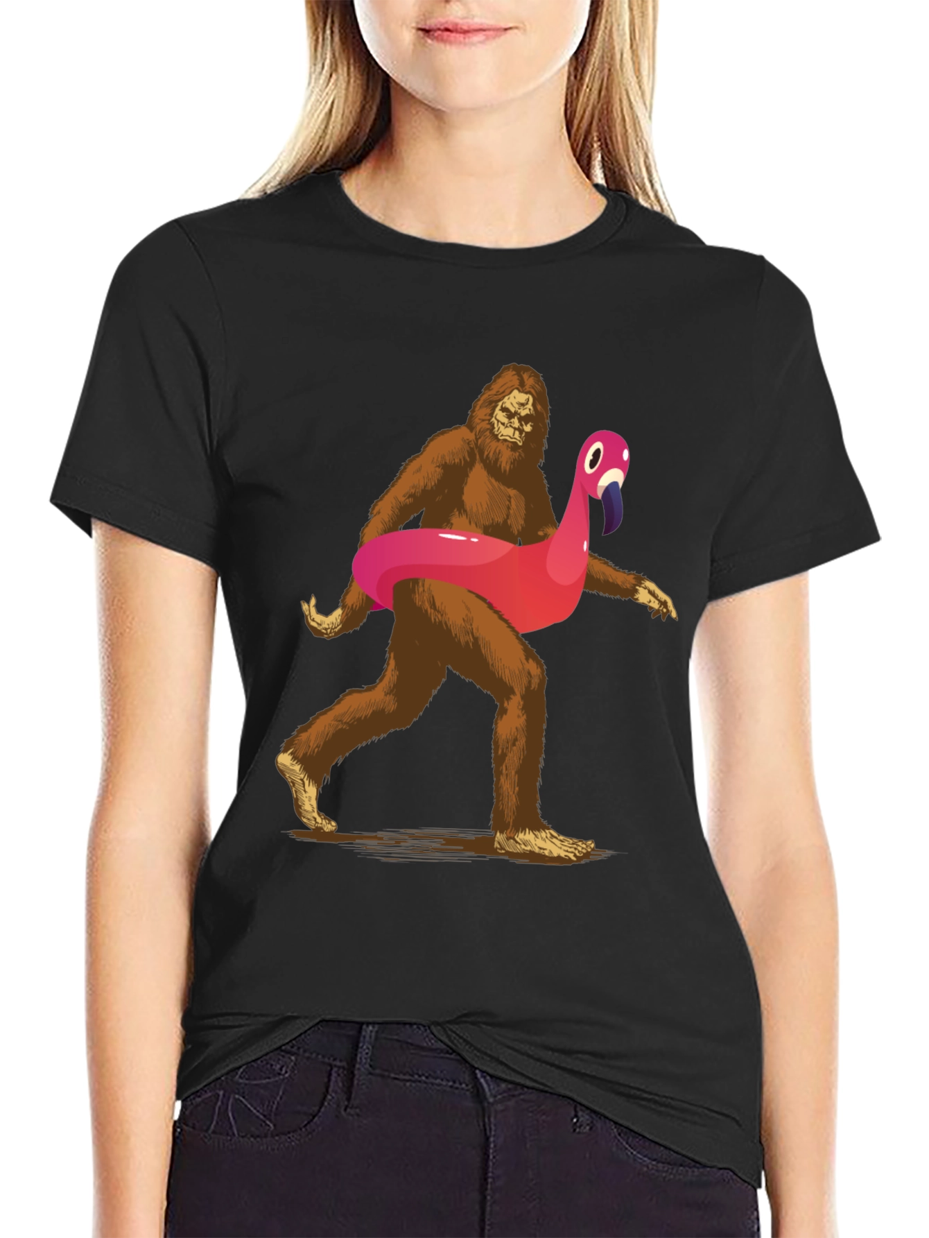 Sasquatch Flamingo Pool Float T-Shirt - 2