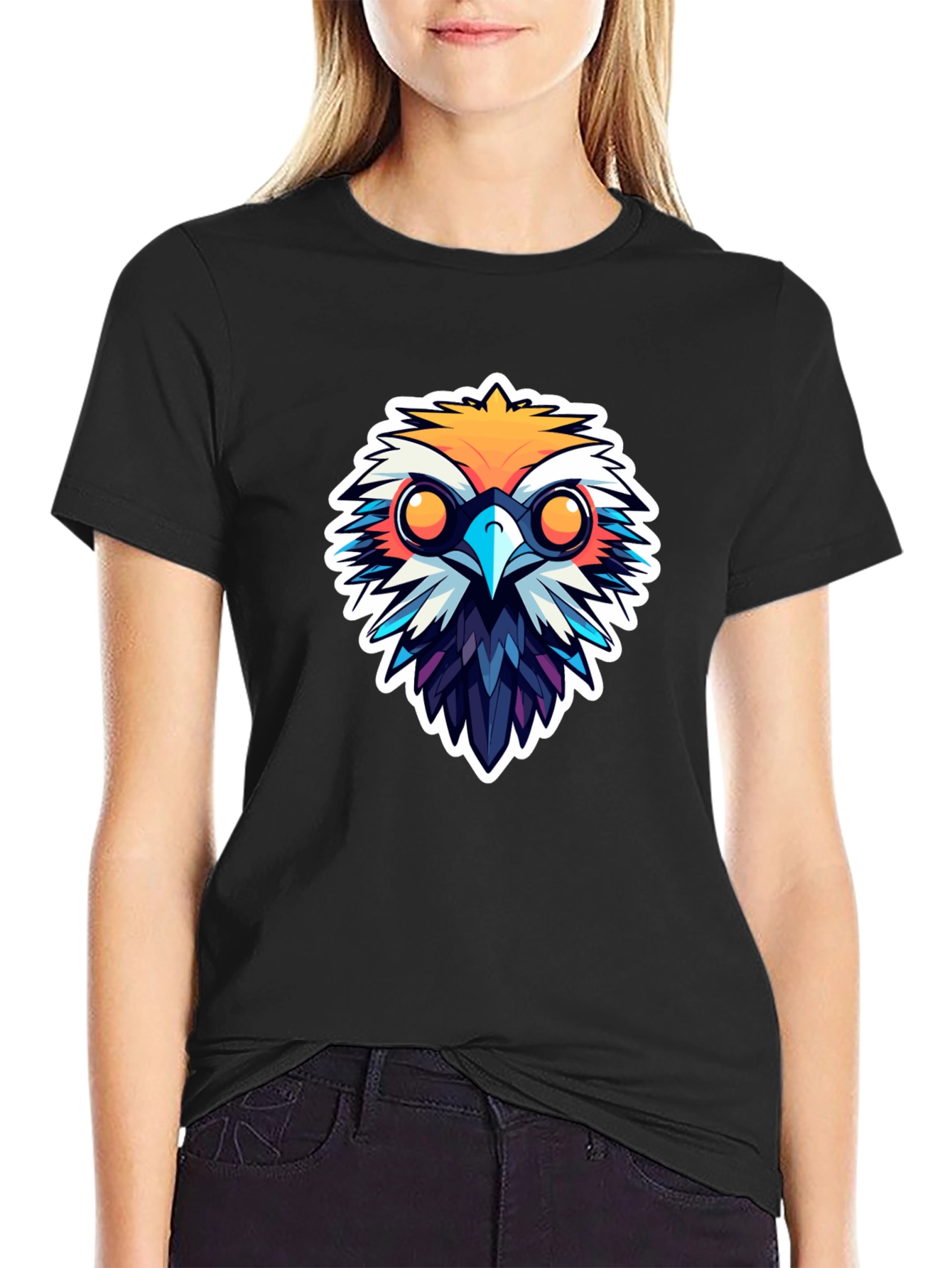 Black Men's Black T-Shirt with Owl Design view 2