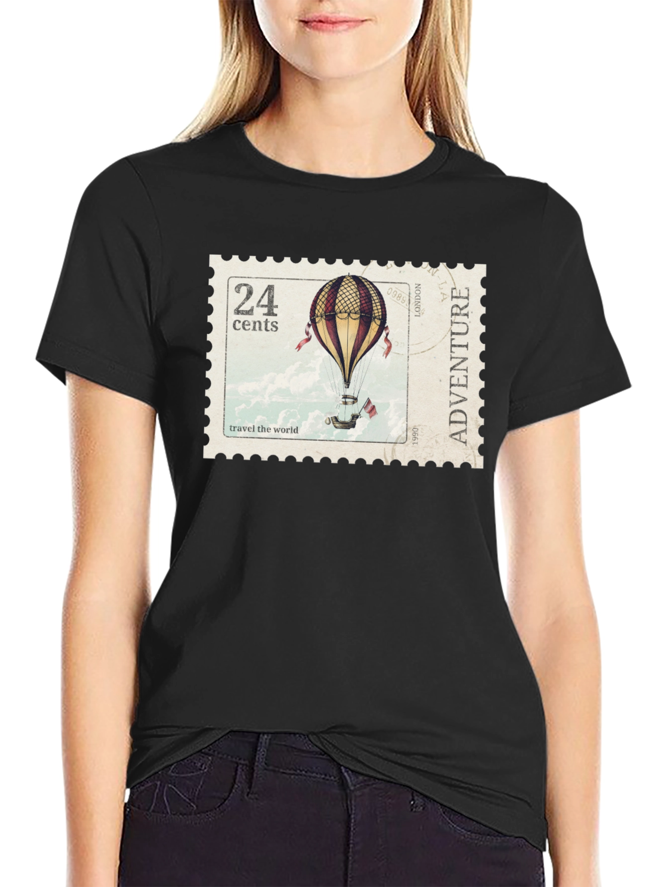 Black Vintage Travel Stamp T-Shirt view 2