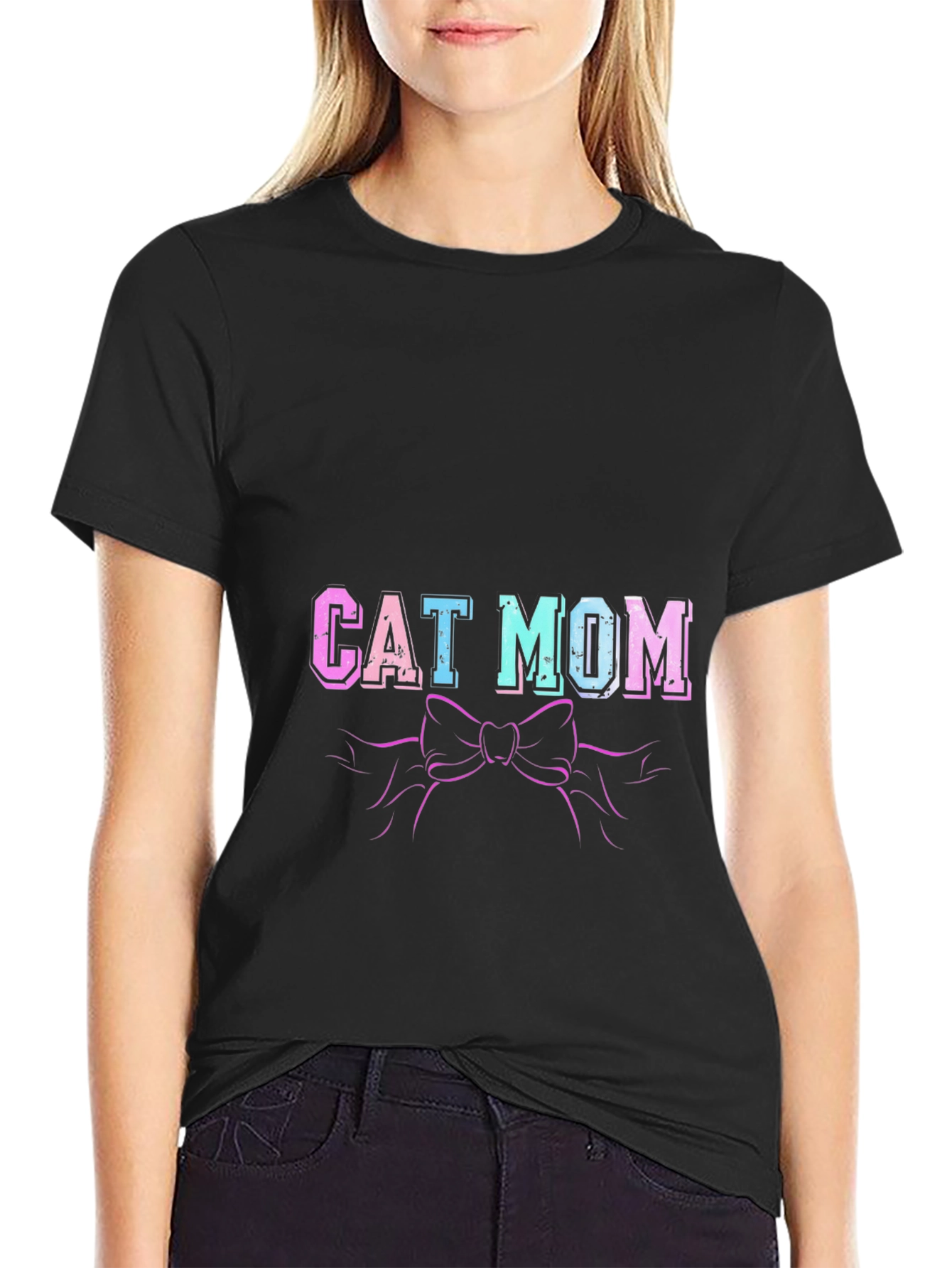 Black Cat Mom T-Shirt - Cute Graphic Tee view 2