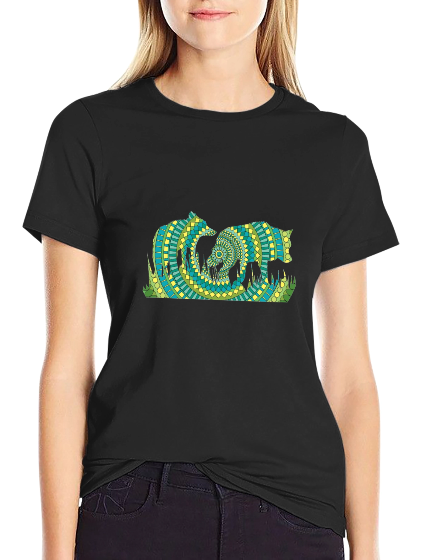 Black Geometric Bears T-Shirt - Black view 2