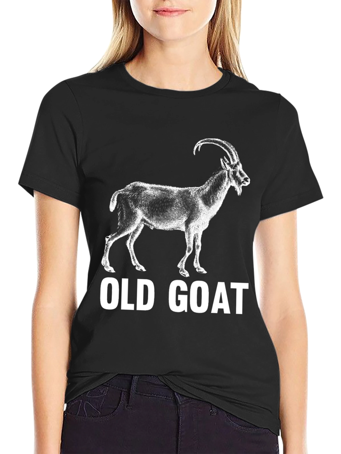 Black Old Goat T-Shirt - Unique Animal Graphic Tee view 2