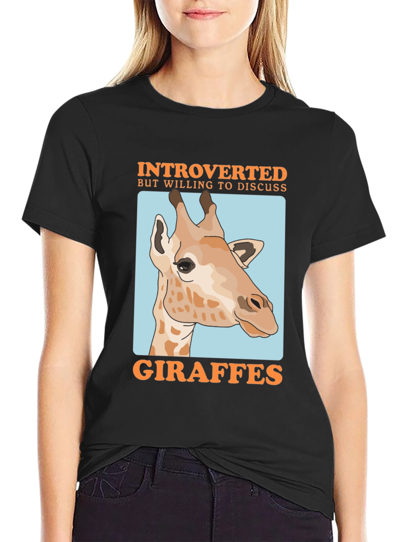 Black Introverted Giraffe Graphic T-Shirt view 2
