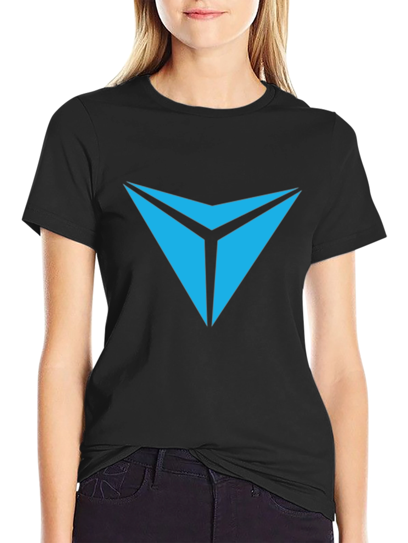Black Tee with Geometric Blue Chevron Logo - 2