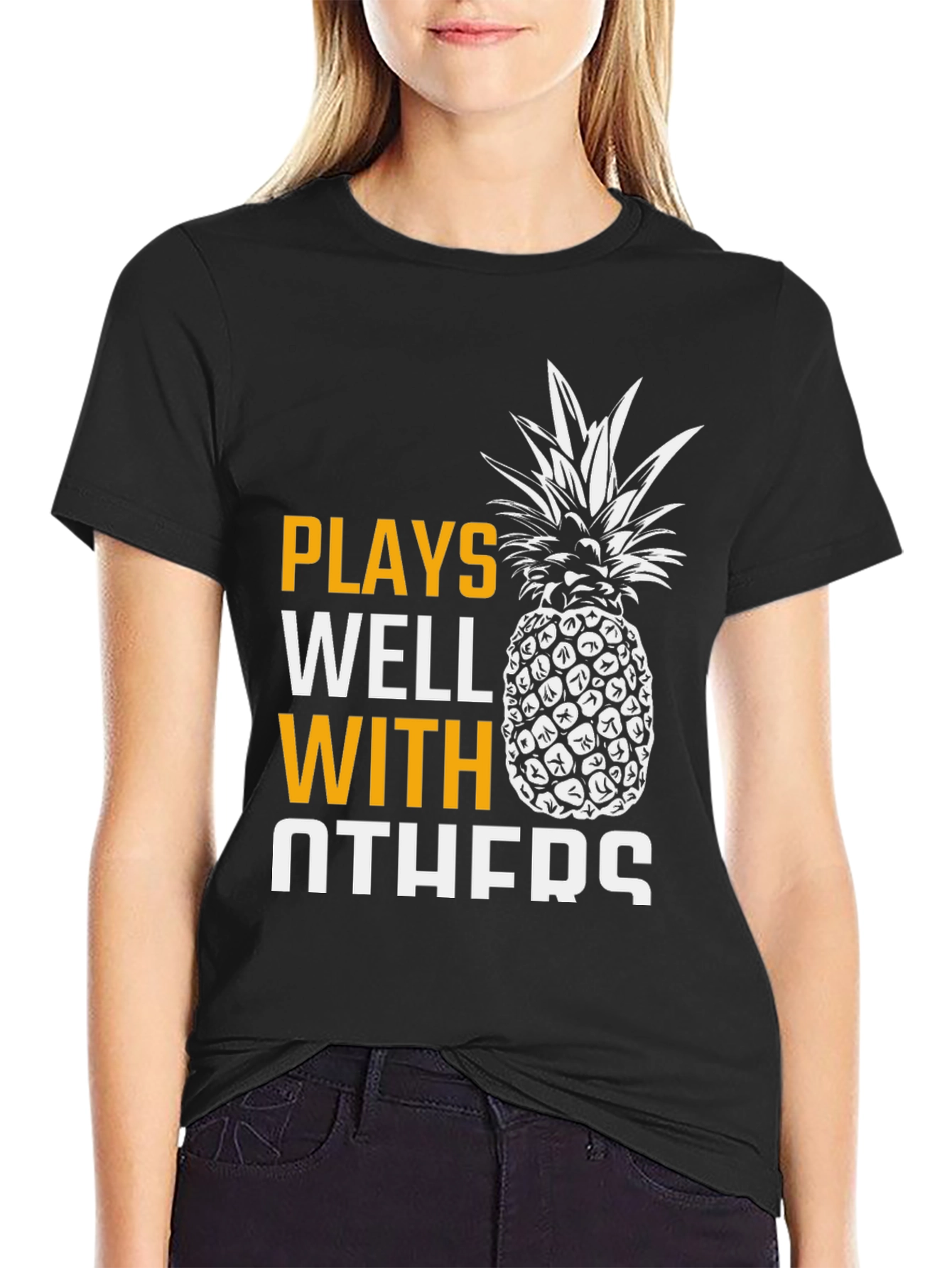 Black Plays Well With Others Pineapple Graphic T-Shirt view 2