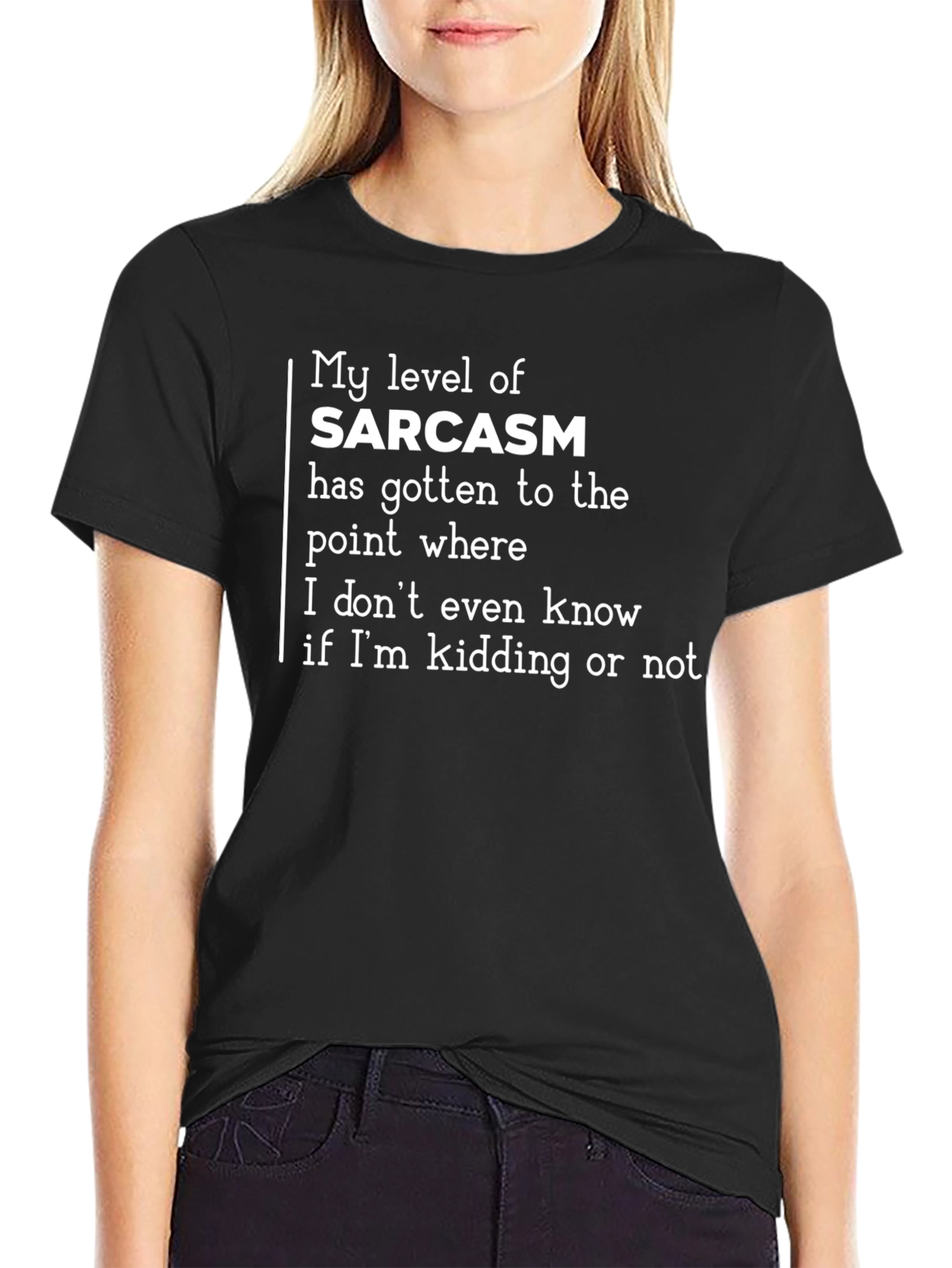 Black Sarcasm Level T-Shirt - Funny Graphic Tee view 2