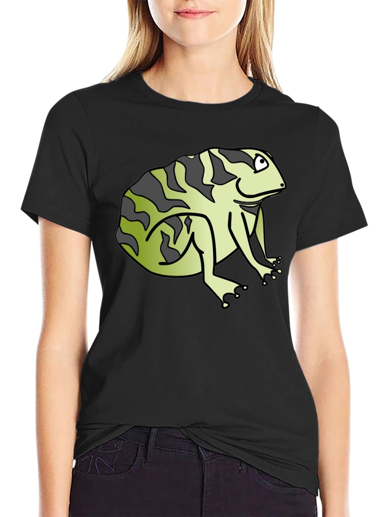 Black Funny Frog Graphic Black T-Shirt view 2