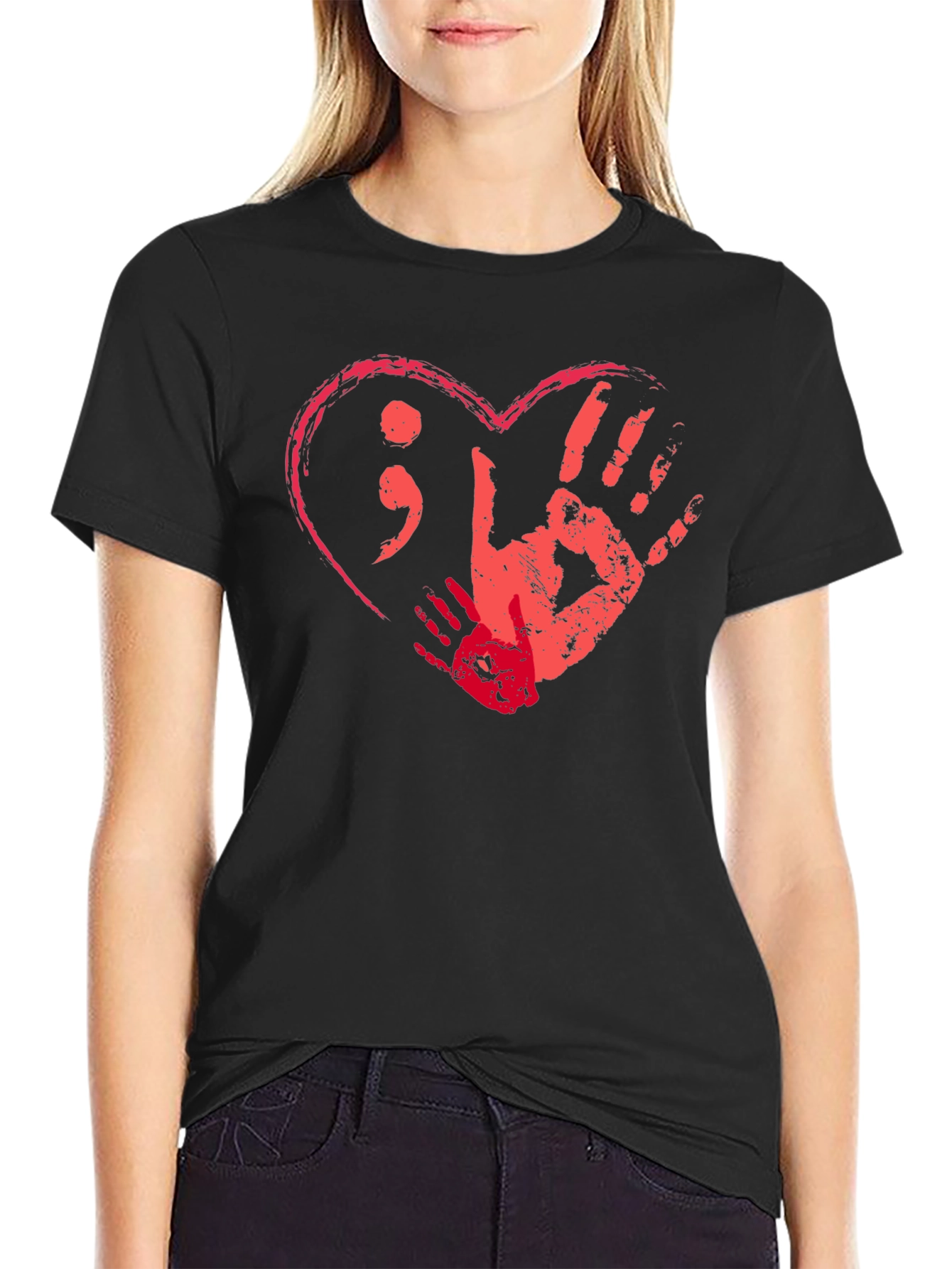 Black Heart & Hands Graphic Tee - Support Mental Health view 2