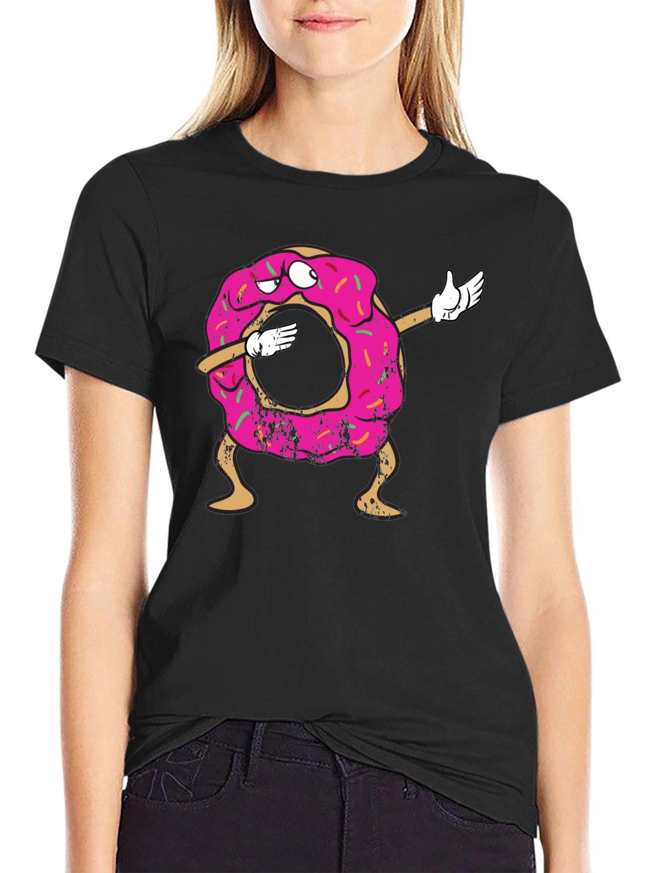 Black Dabbing Donut Graphic Tee view 2