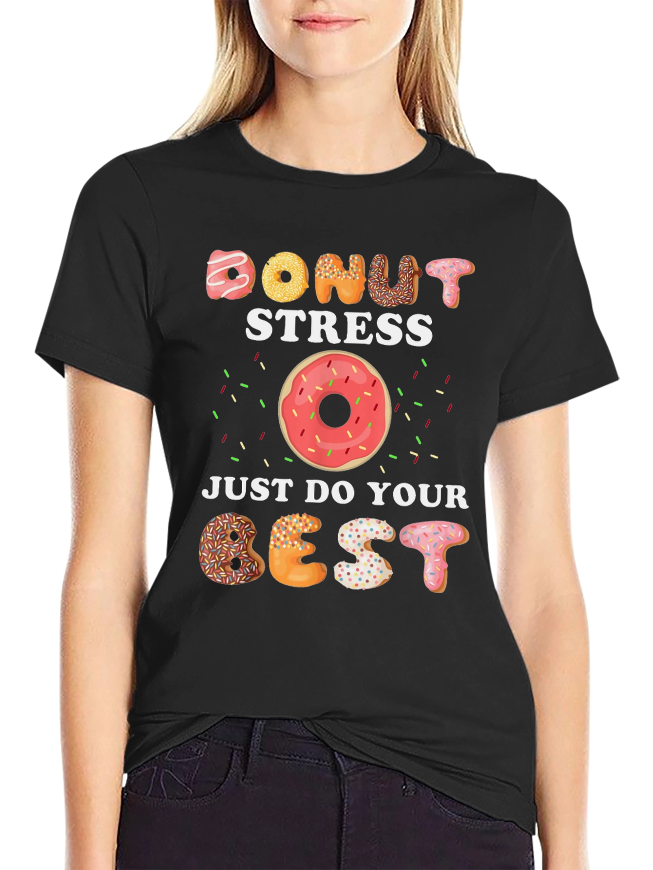 Black Donut Stress Graphic Tee - Just Do Your Best view 2