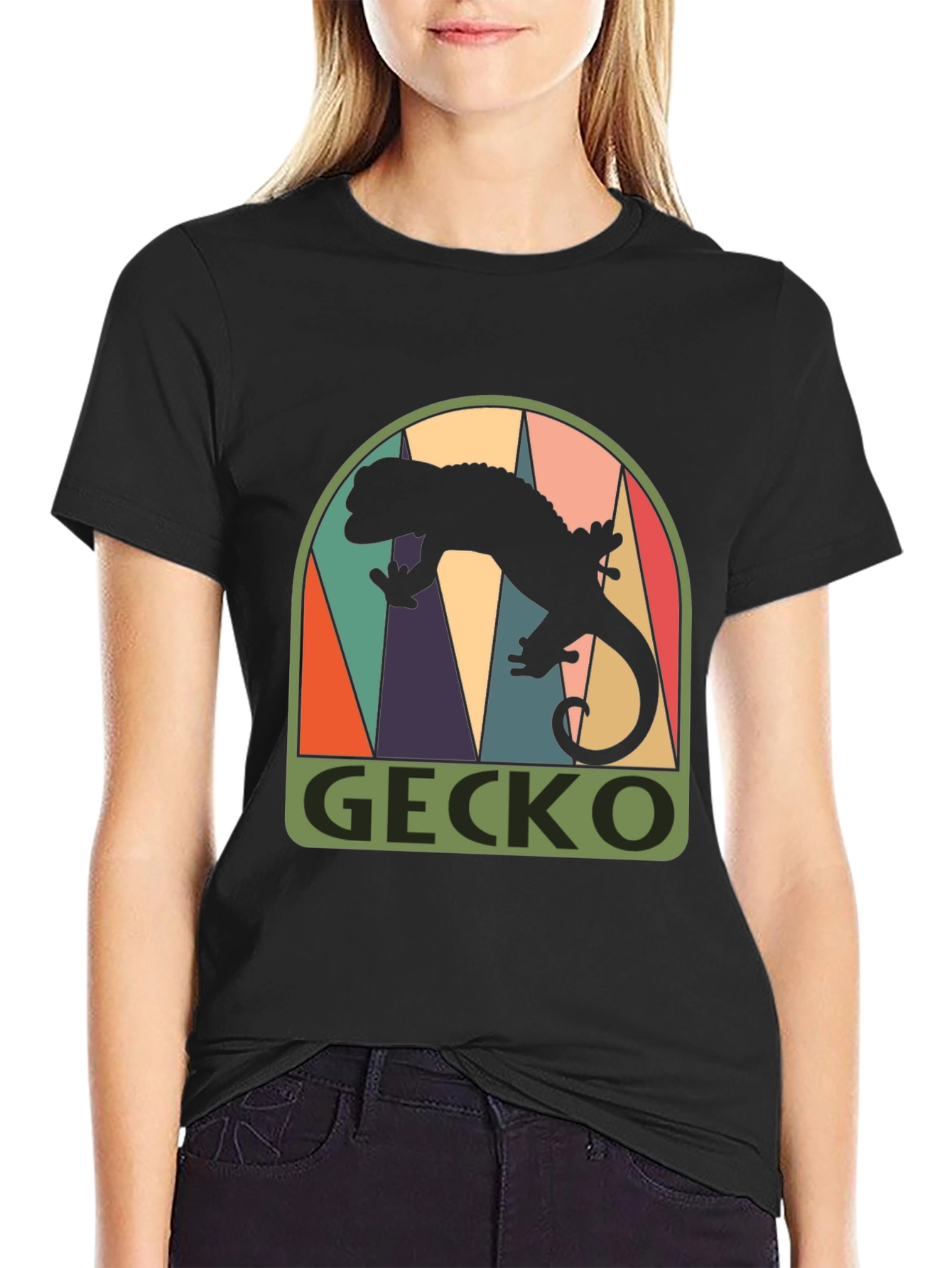 Black Retro Gecko Graphic Tee - Cool Black T-Shirt view 2