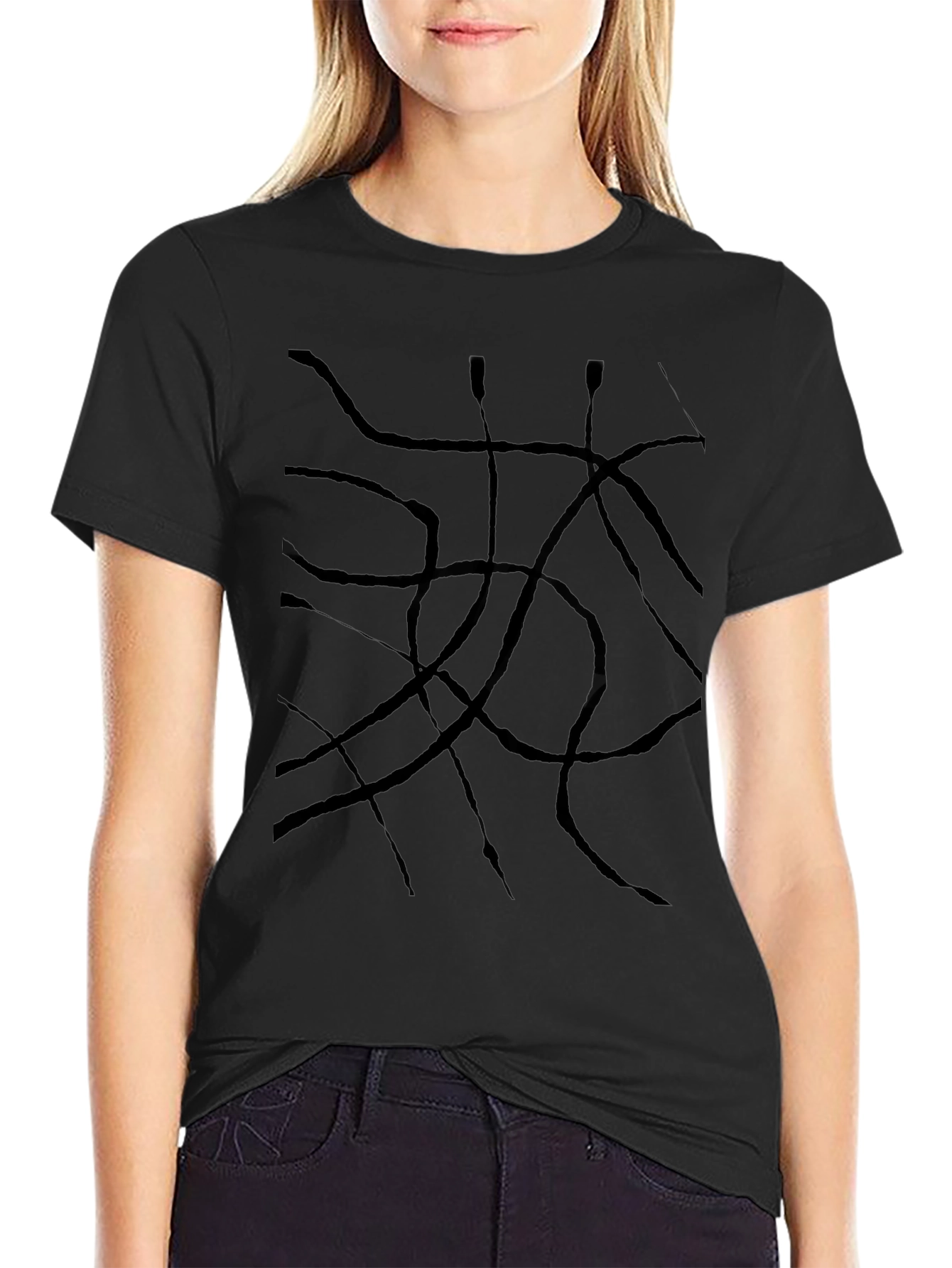 Abstract Line Art Black T-Shirt - 2