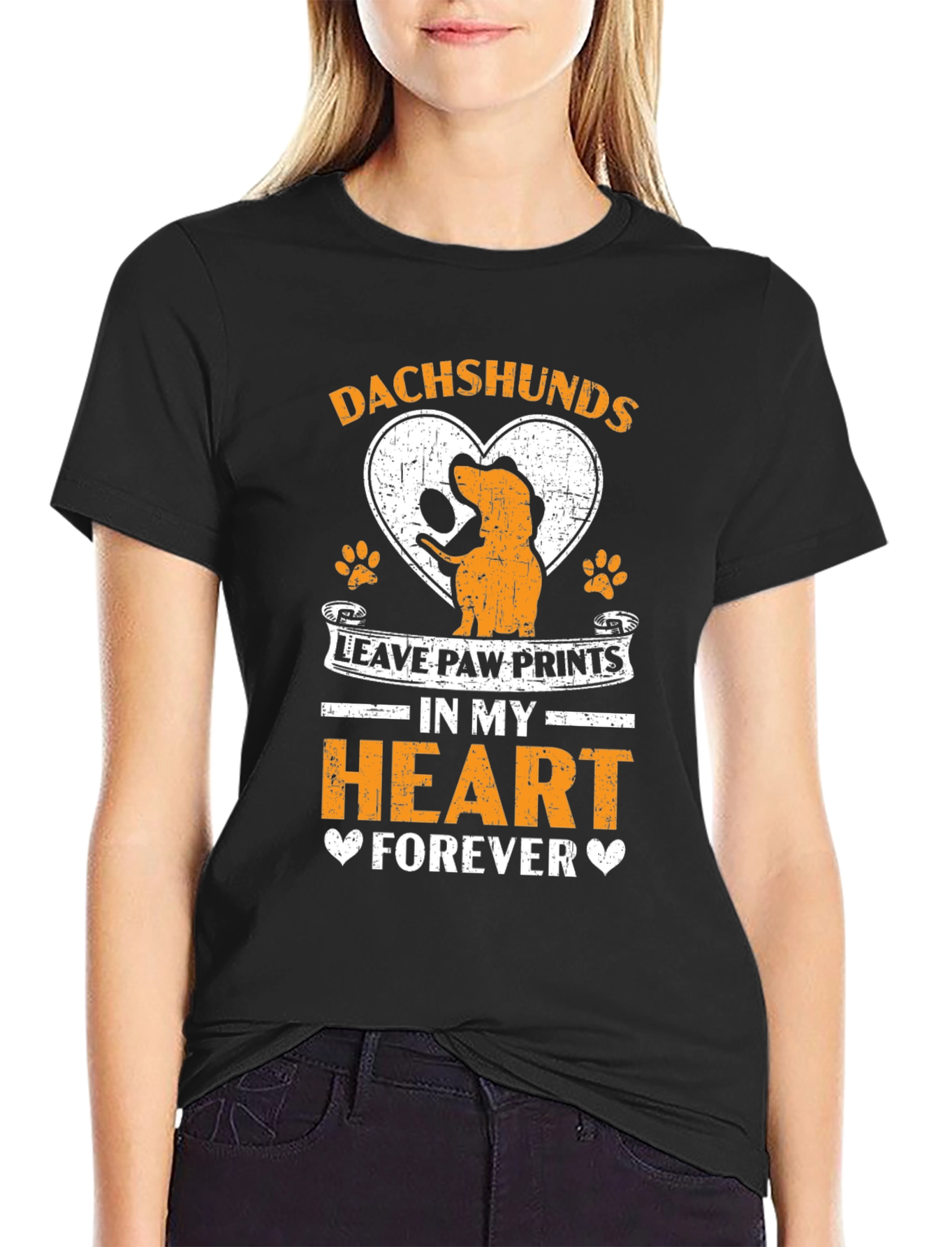 Black Dachshunds Leave Paw Prints Heart T-Shirt view 2