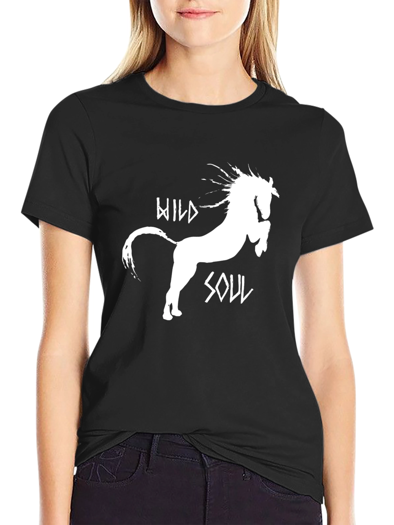 Black Wild Soul Horse Graphic Tee - Black Cotton T-Shirt view 2