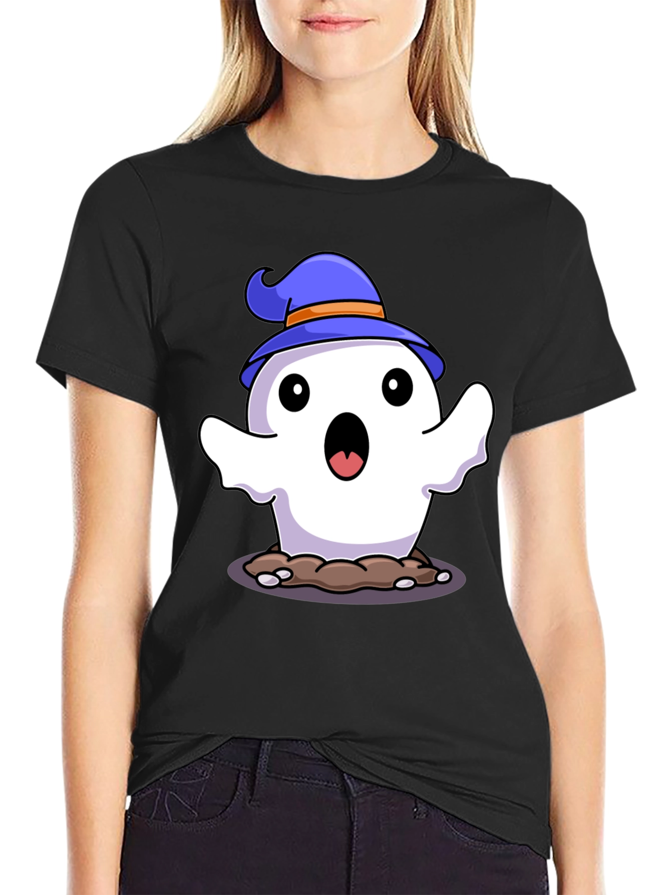 Black Halloween Ghost T-Shirt - Spooky Cute! view 2