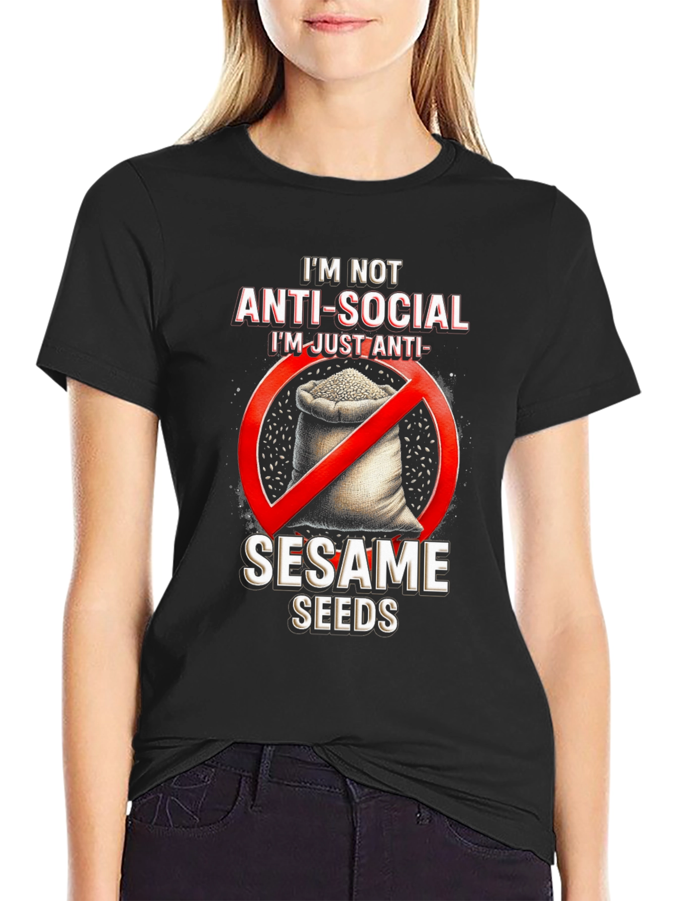 Black Anti-Sesame Seeds Graphic T-Shirt view 2