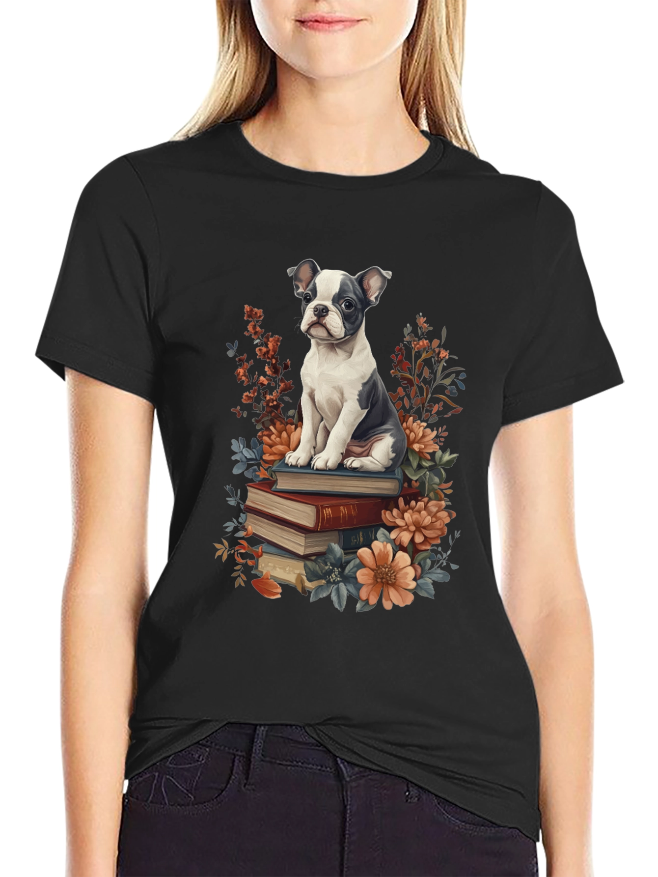 Black Dog on Books Graphic Tee view 2