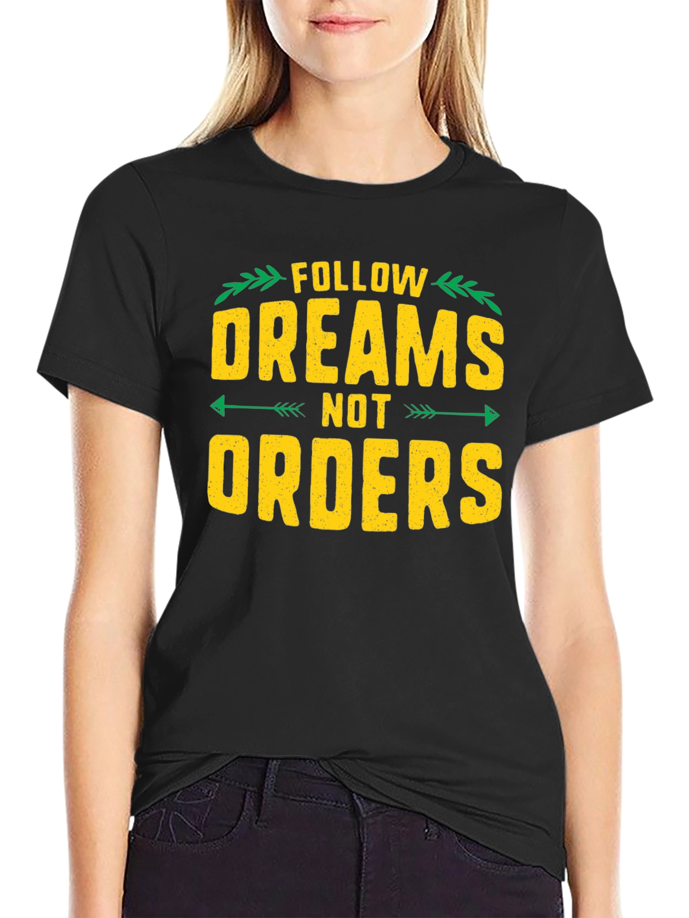Black Follow Dreams Not Orders Graphic Tee - Black view 2