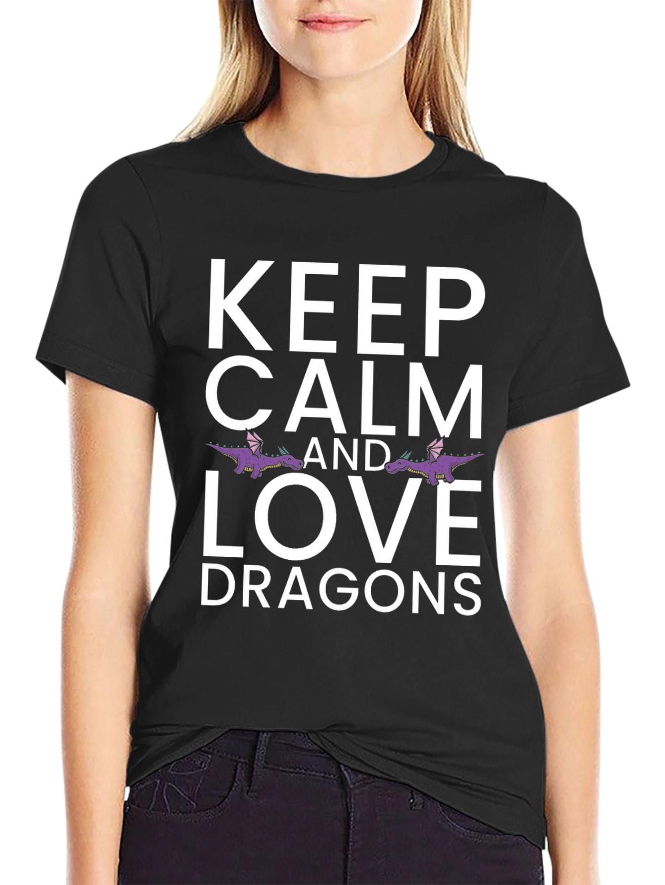 Black Keep Calm & Love Dragons Black T-Shirt view 2
