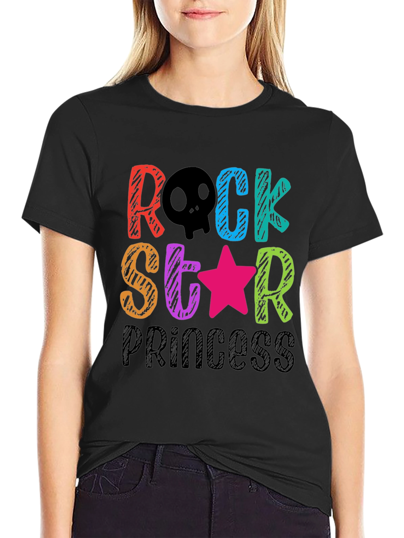 Black Rock Star Princess T-Shirt - Fun Colorful Design view 2