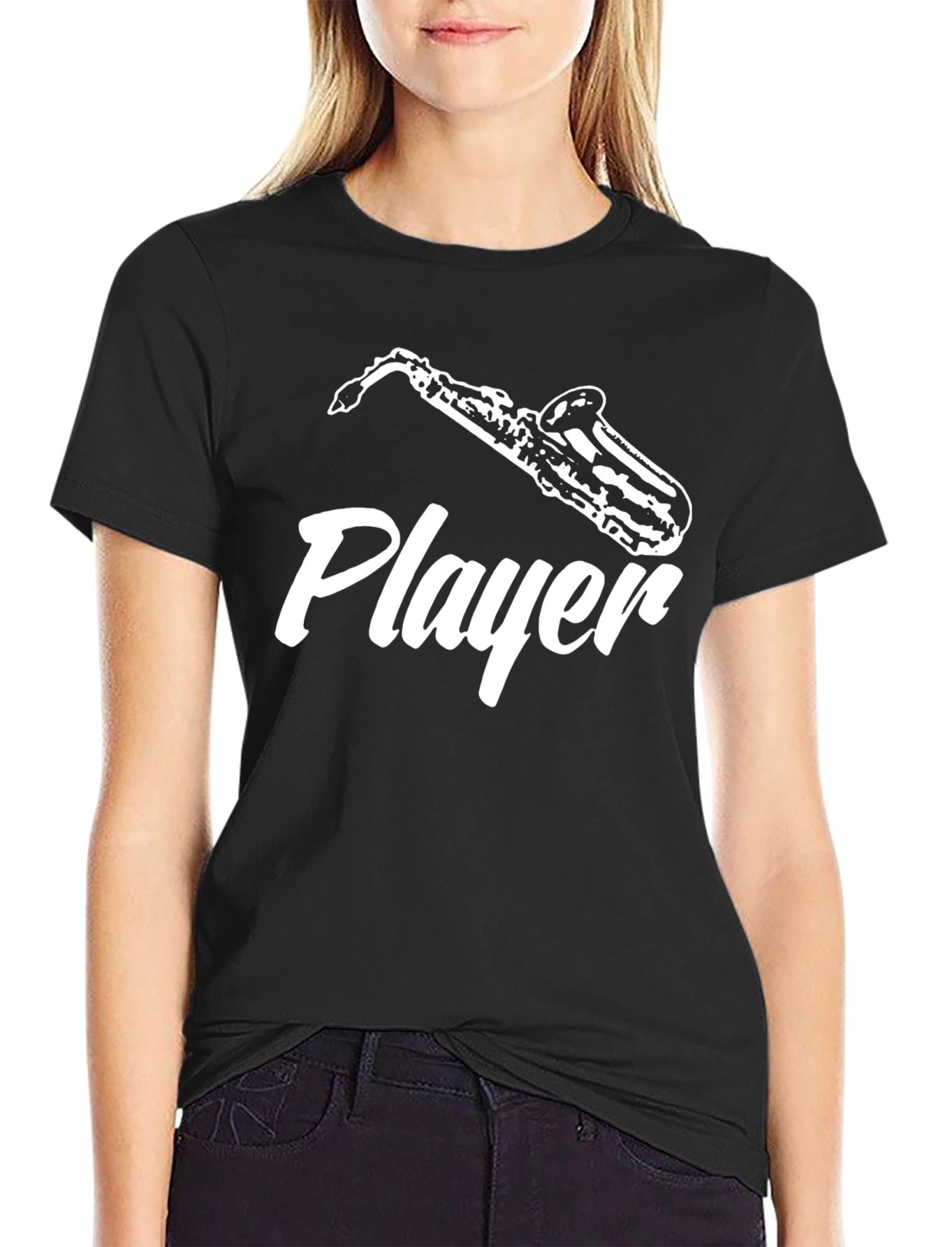 Black Saxophone Player Graphic Tee - Music Lover's T-Shirt view 2