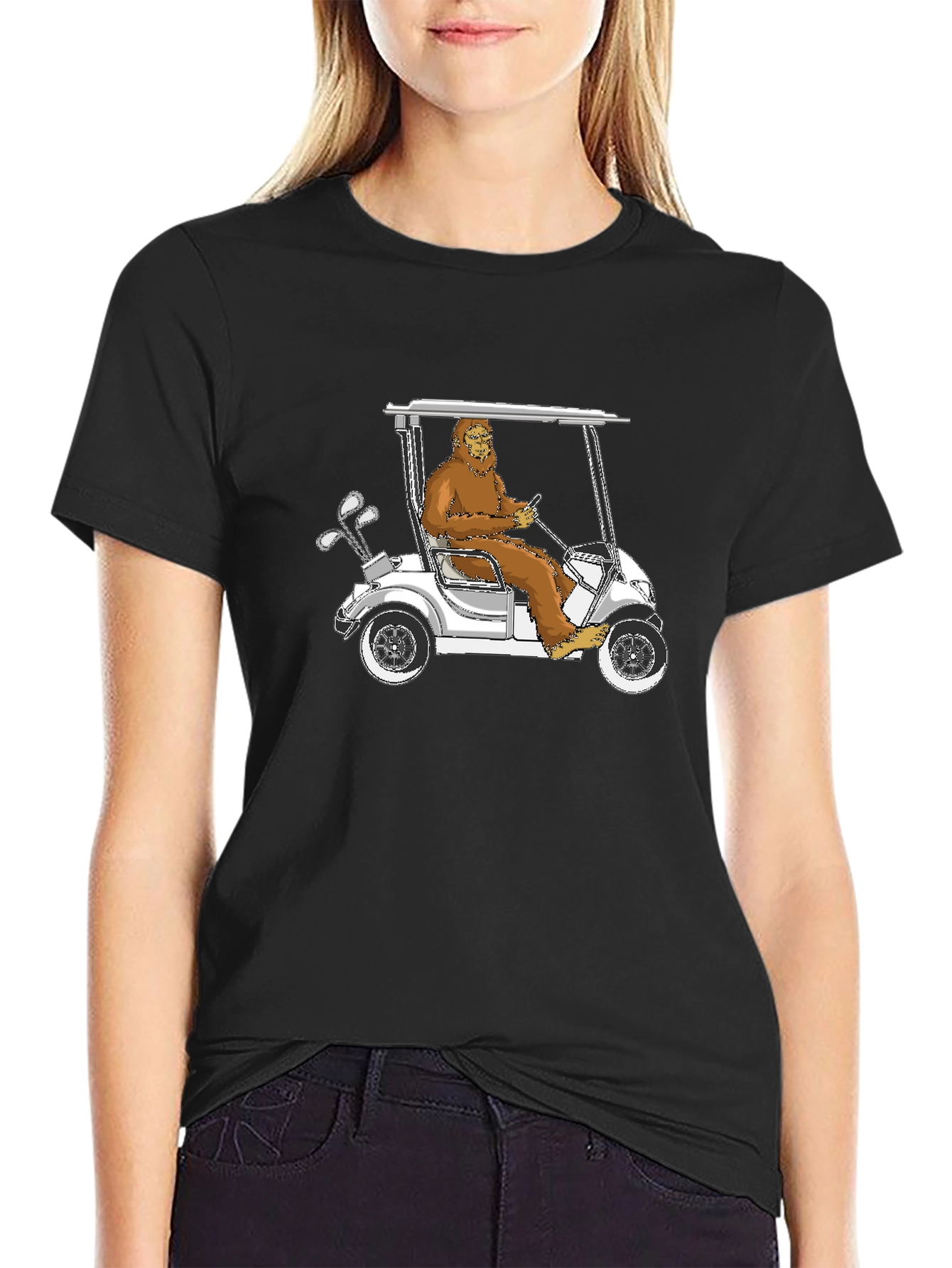 Black Bigfoot Golfing T-Shirt - Hilarious Sasquatch Tee view 2