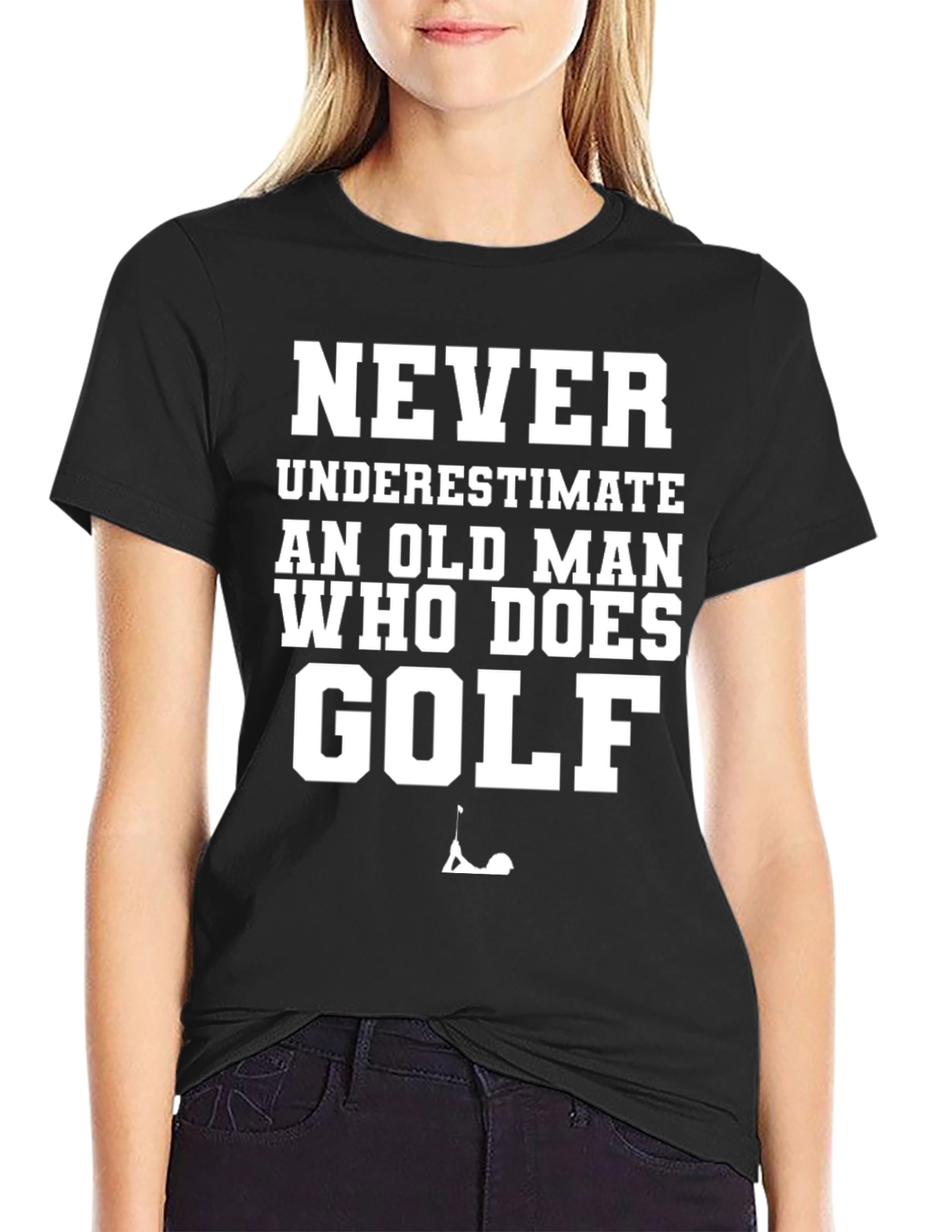 Black Never Underestimate Old Man Who Does Golf Black T-Shirt view 2